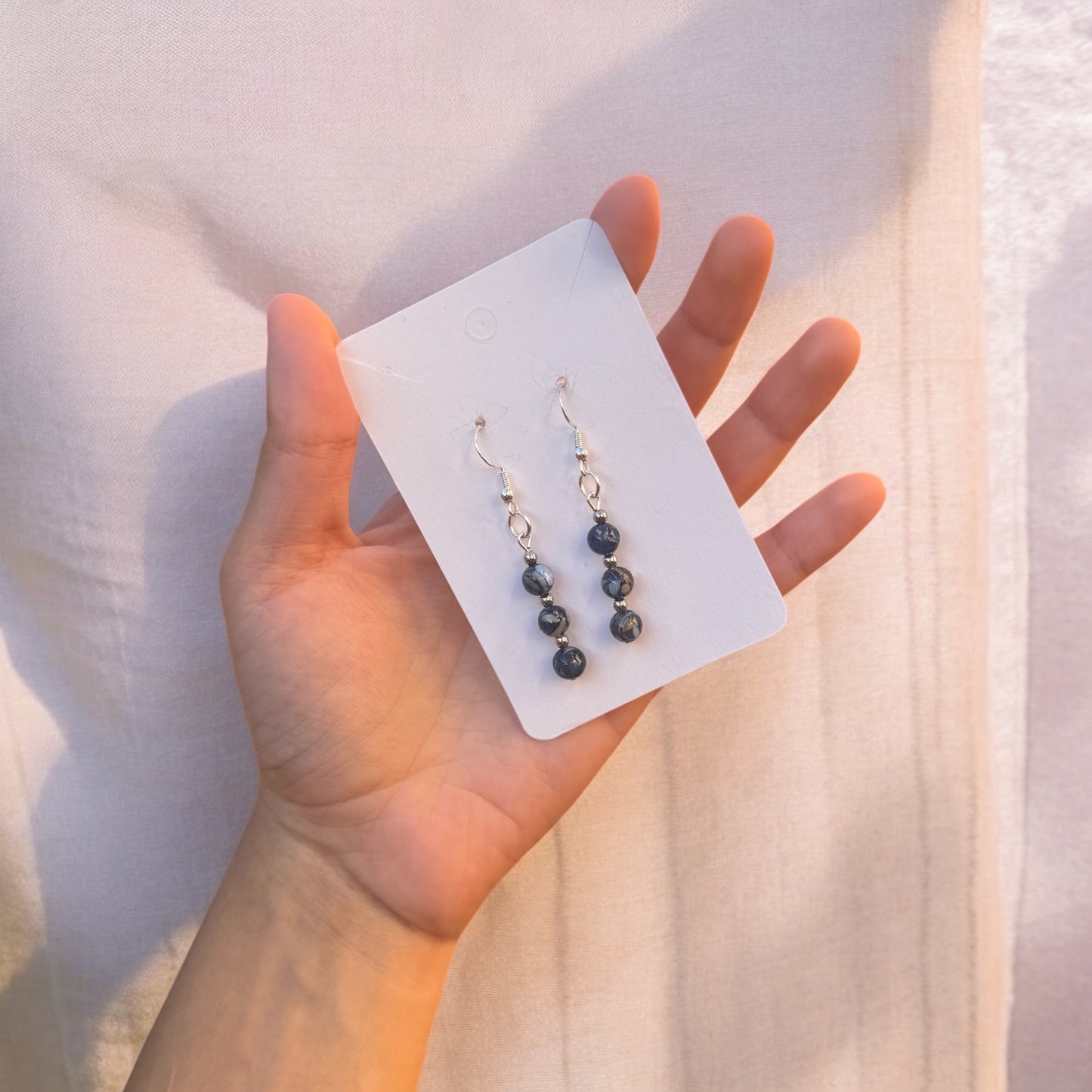 Blue Gemstone Dangle Earrings, Handmade Beaded Drop Earrings, Statement Earrings, Elegant Jewelry, Gift for Women