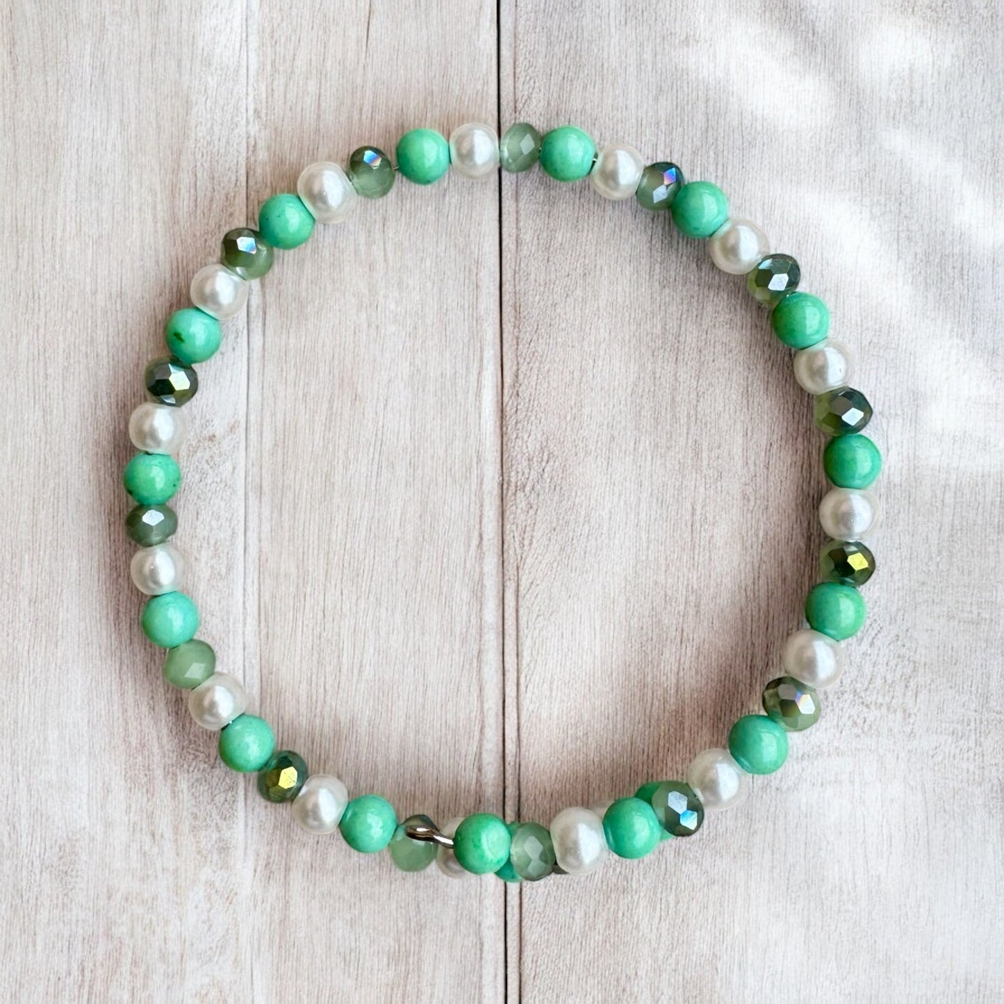 Green Bracelet Set, Mint Jade & Quart Beaded Bracelet Set – Handmade Stackable Gemstone Bracelets with Quartz, Jades and Glass Beads