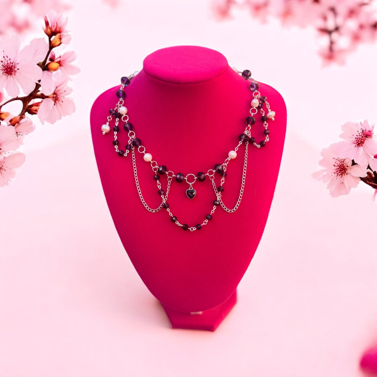 Beaded Purple and White Necklace