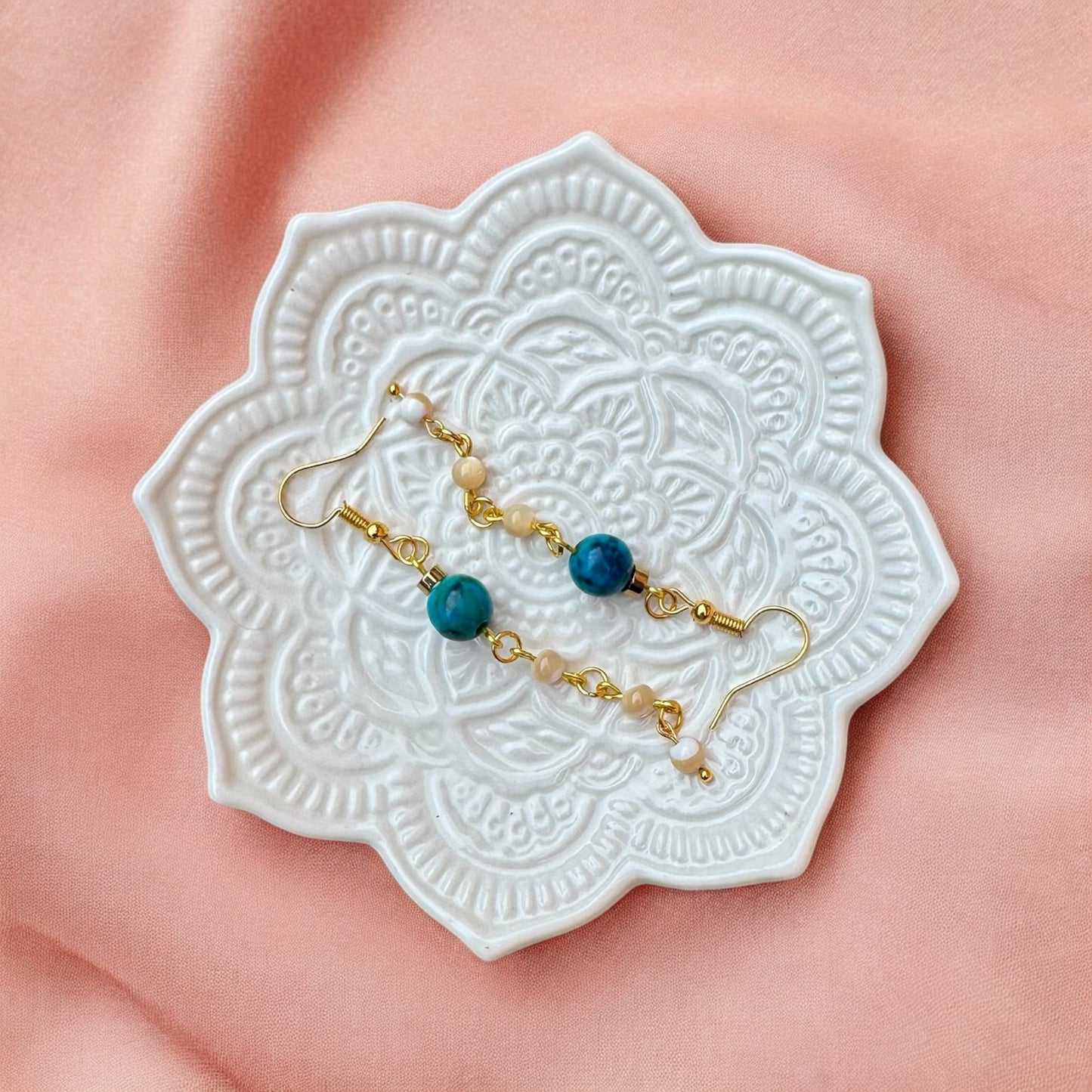 Mother of pearl and aqua stone earrings