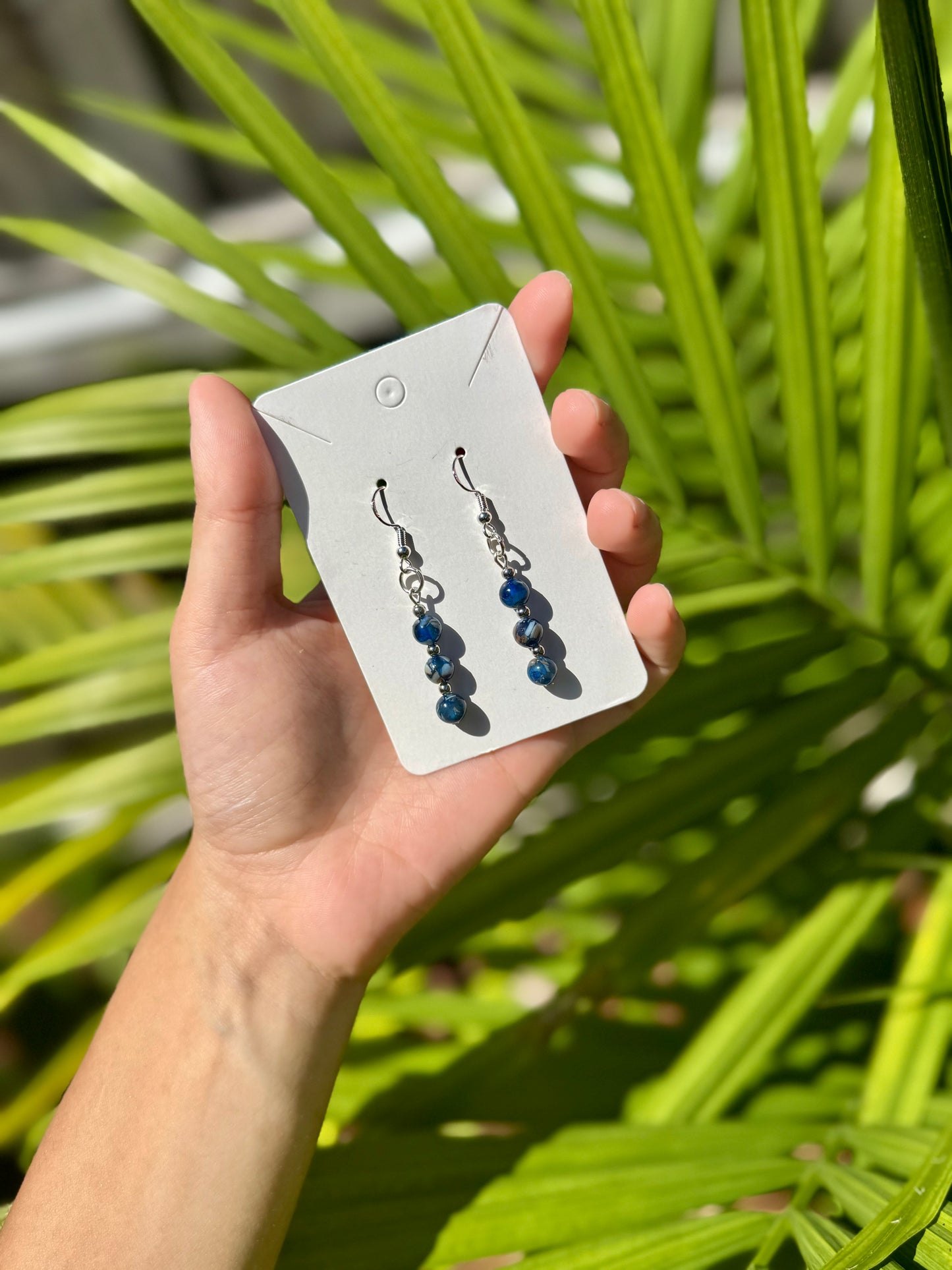 Handmade Blue Reconstructed Stone Dangle Earrings
