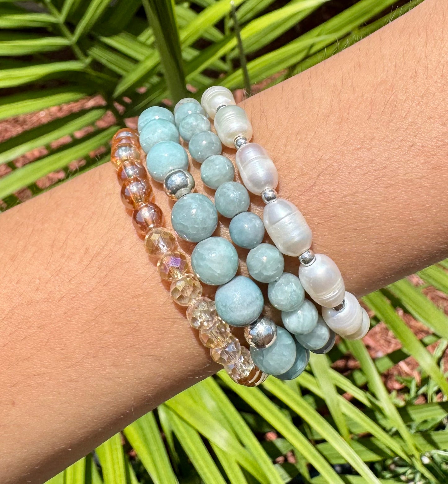 Light blue, white, champagne bracelet set