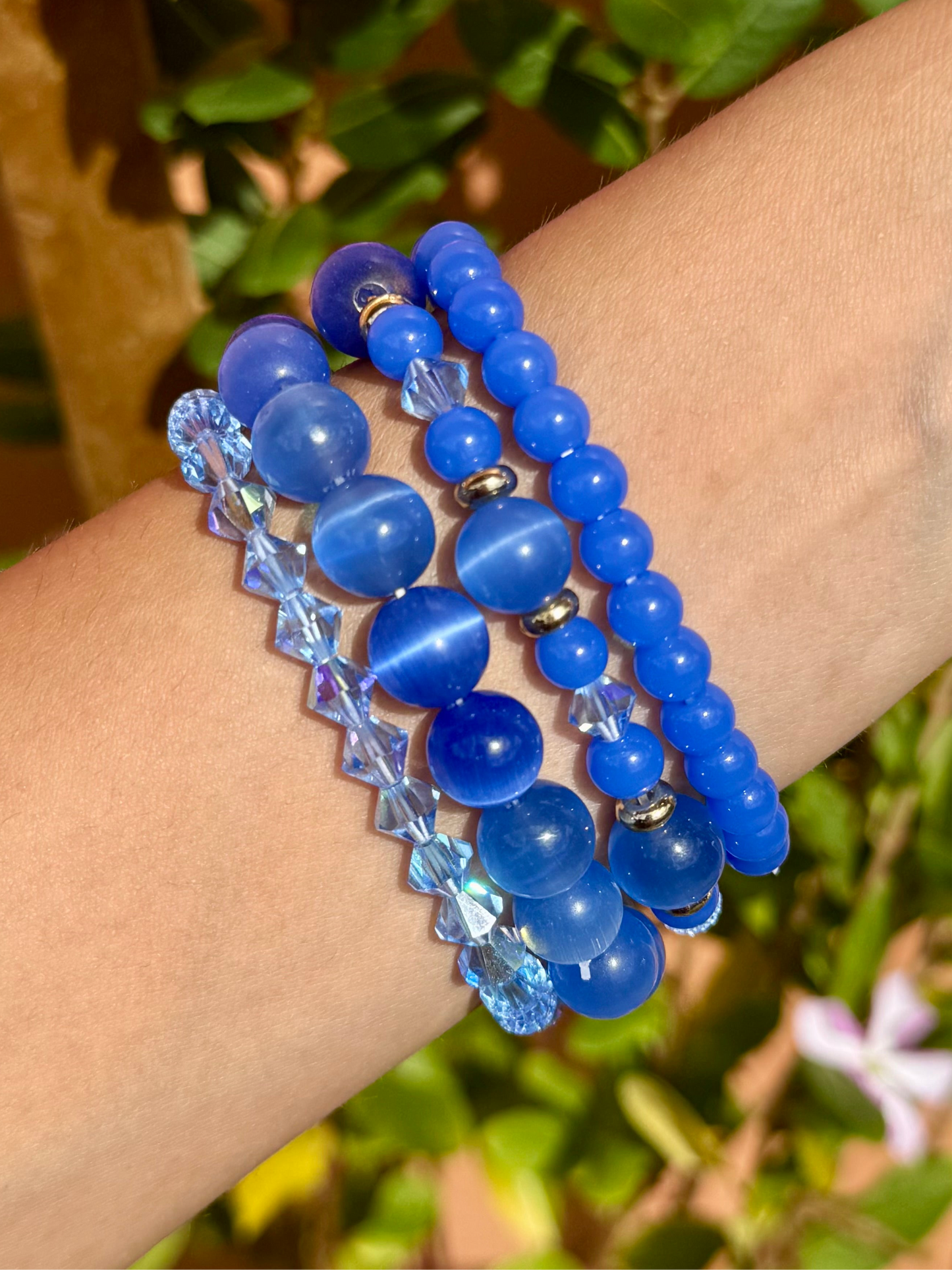 Handmade Layered Beaded Jewelry, Stretch Bracelets with Gold Accents
