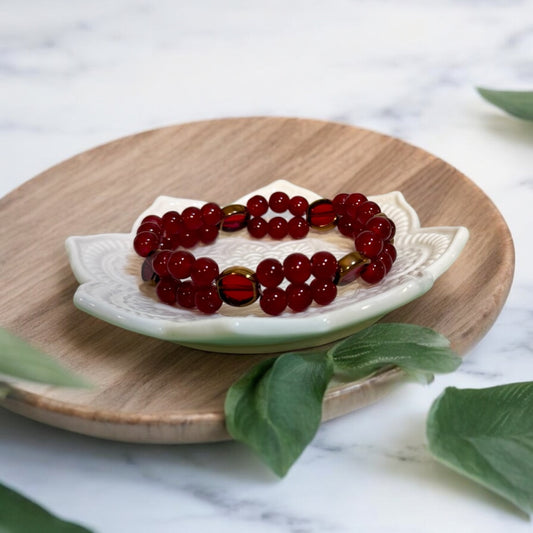 Red Glass Bead Stretch Bracelet