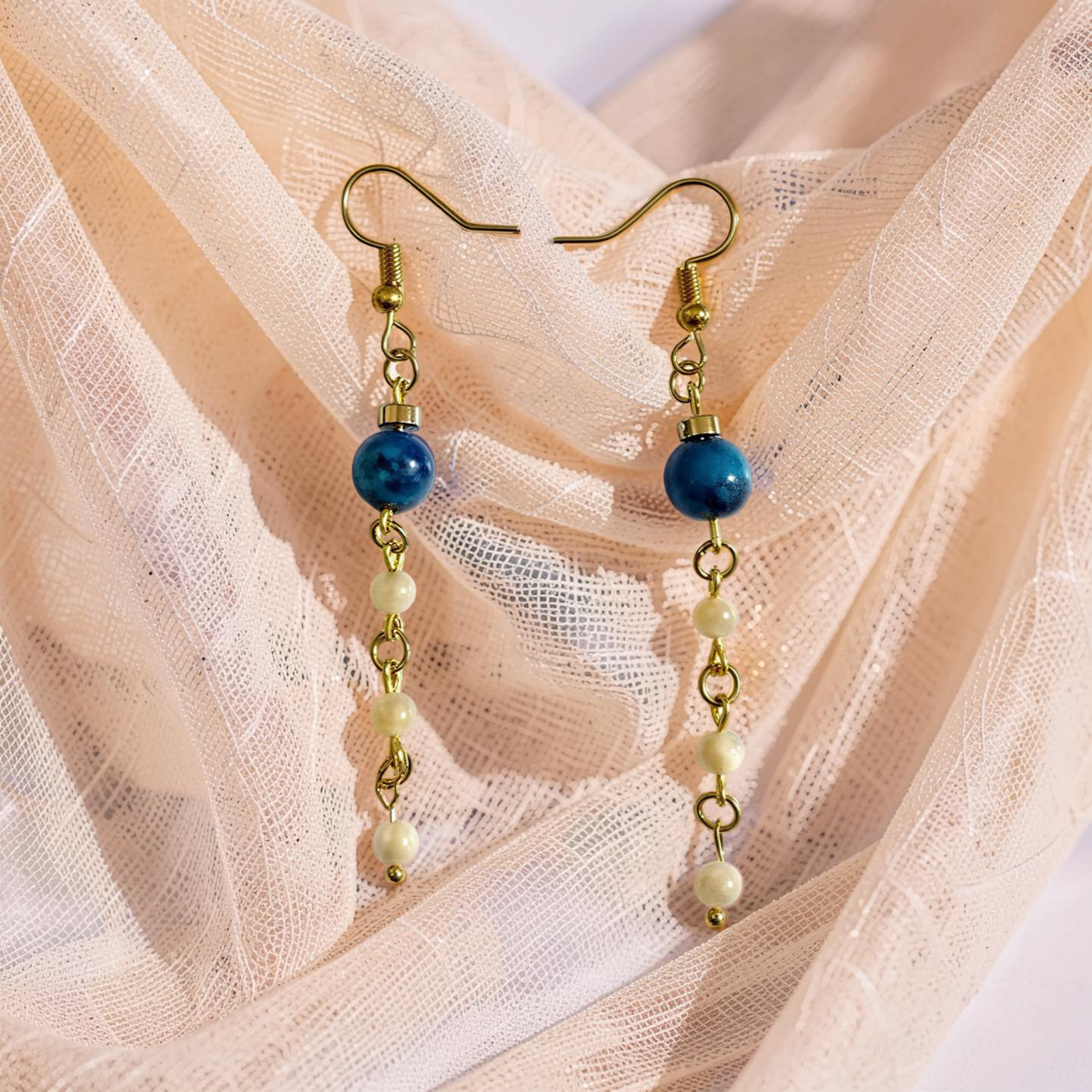 Mother of Pearl Dangle Earrings, Gold Beaded Earrings, Aqua Stone Earrings, Beach Boho Jewelry, Coastal Earrings, Gift for Her