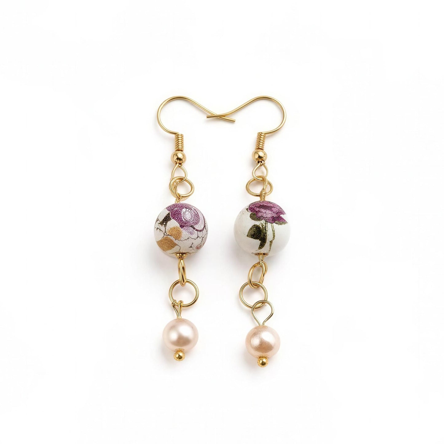 Floral Ceramic & Pearl Dangle Earrings – Handmade Vintage Inspired Earrings