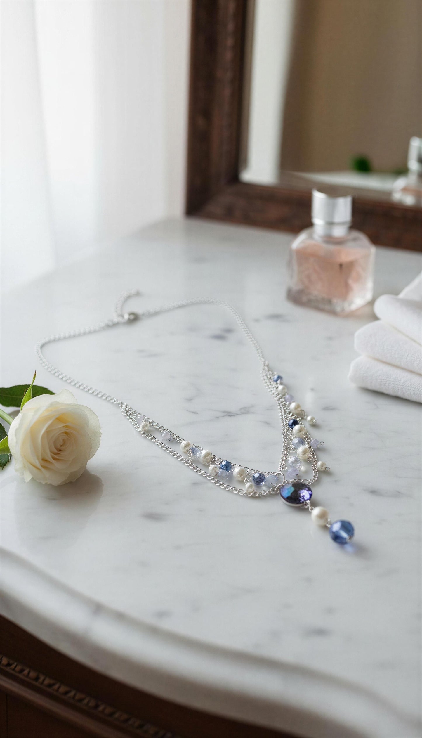 One of a Kind Crystal Beaded Necklace – Handmade Vintage Glass Necklace