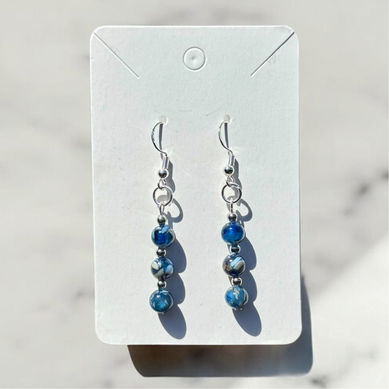Handmade Blue Reconstructed Stone Dangle Earrings | Lightweight Beaded Drop Jewelry