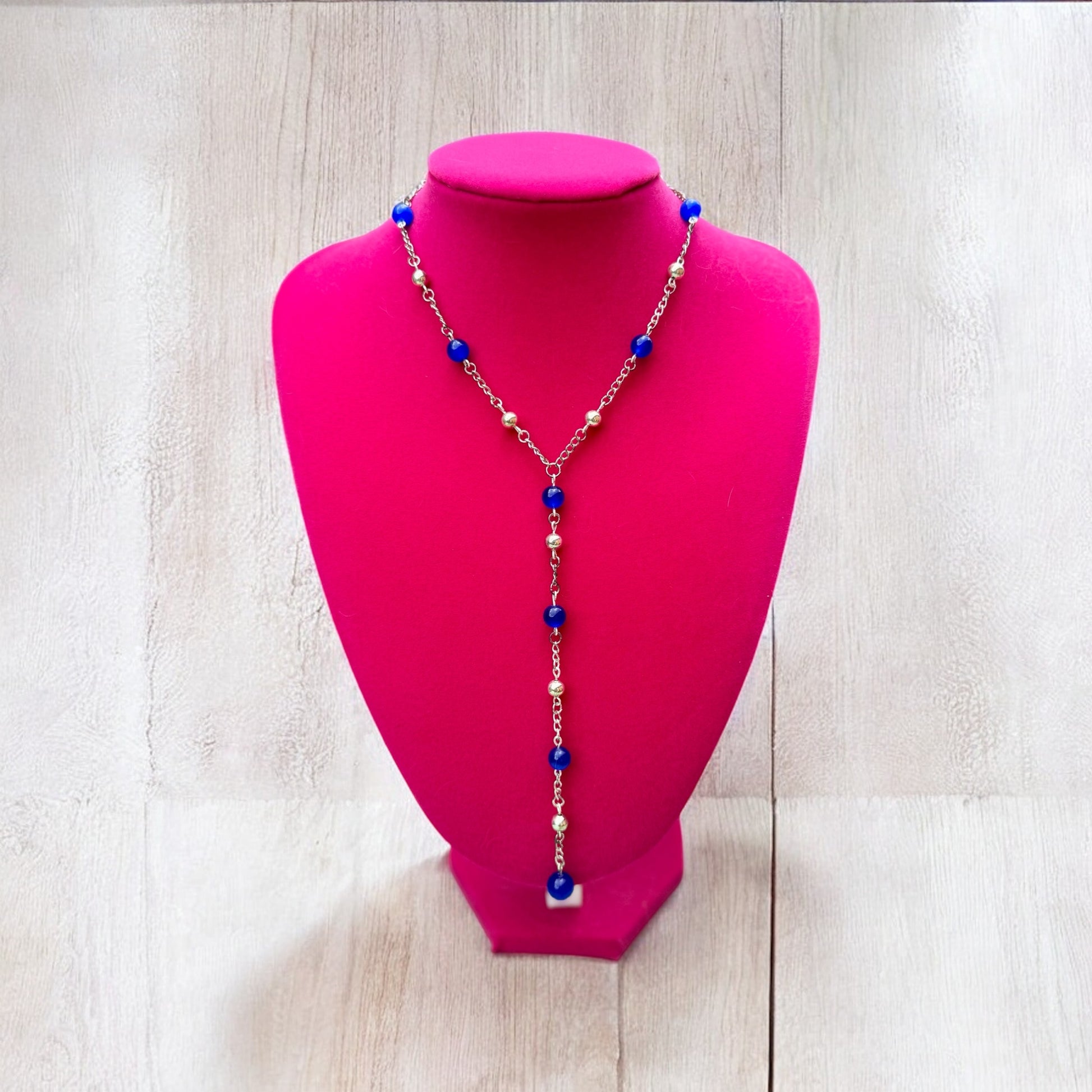 Handmade Blue Cat’s‑Eye Beaded Necklace