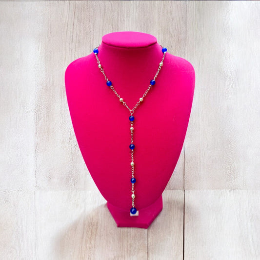 Handmade Blue Cat’s‑Eye Beaded Necklace