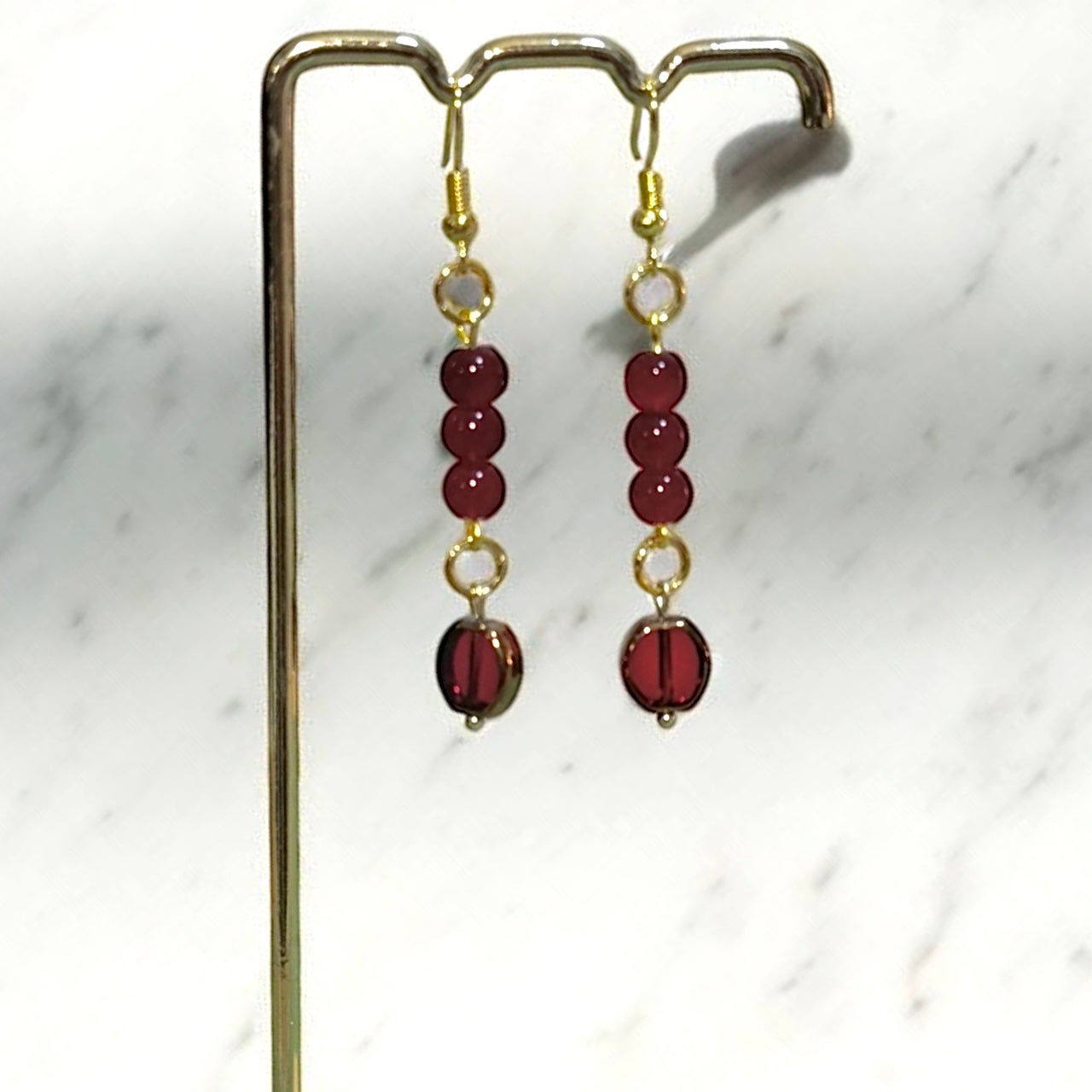 Red Beaded Dangle Earrings, Handmade Glass Drop Earrings, Statement Earrings, Elegant Jewelry, Gift for Women