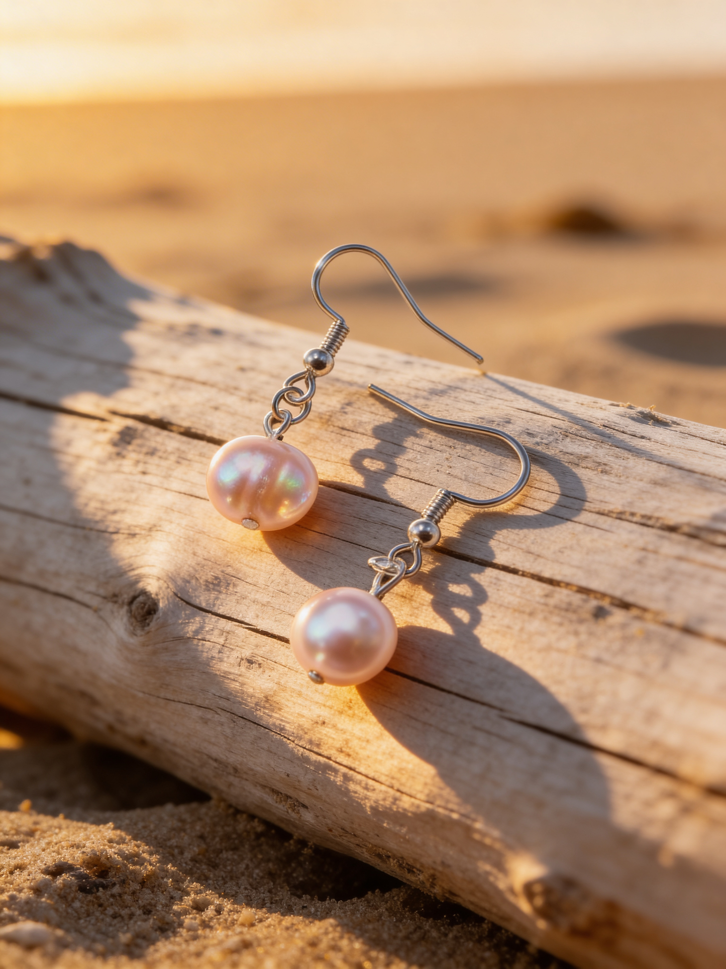 Peach Pearl Dangle Earrings, Handmade Minimalist Pearl Earrings, Romantic Neutral Jewelry, Elegant Drop Earrings, Gift for Her