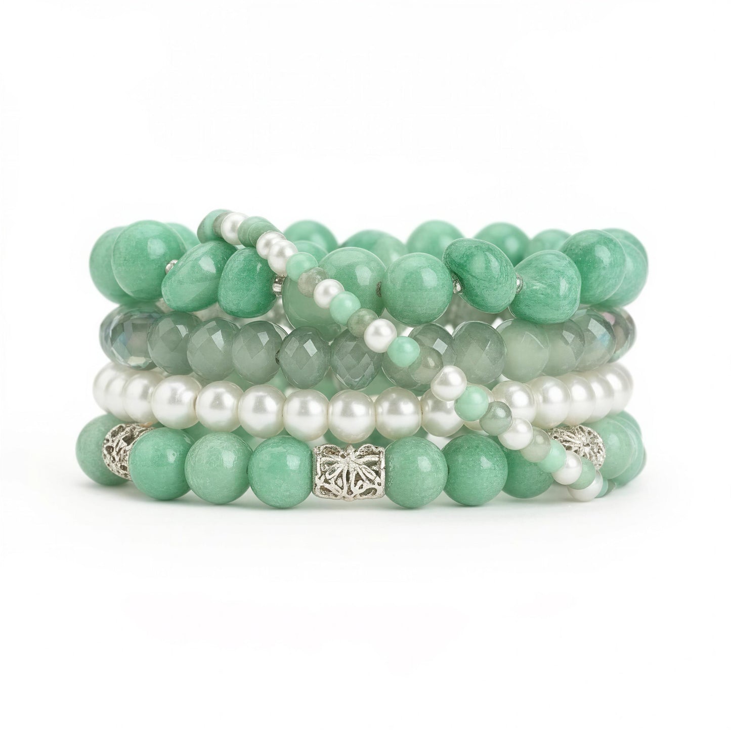 Mint Jade Quartz Bracelet Set, Handmade Gemstone Bracelet Stack, Beaded Stackable Bracelets, Natural Stone Jewelry, Gift for Her