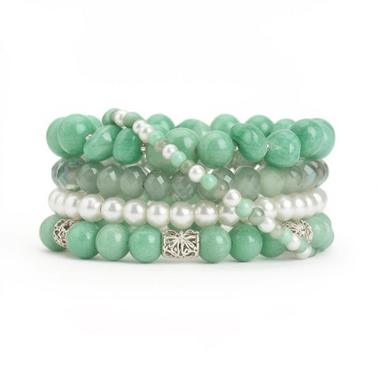 Mint Jade Quartz Bracelet Set, Handmade Gemstone Bracelet Stack, Beaded Stackable Bracelets, Natural Stone Jewelry, Gift for Her