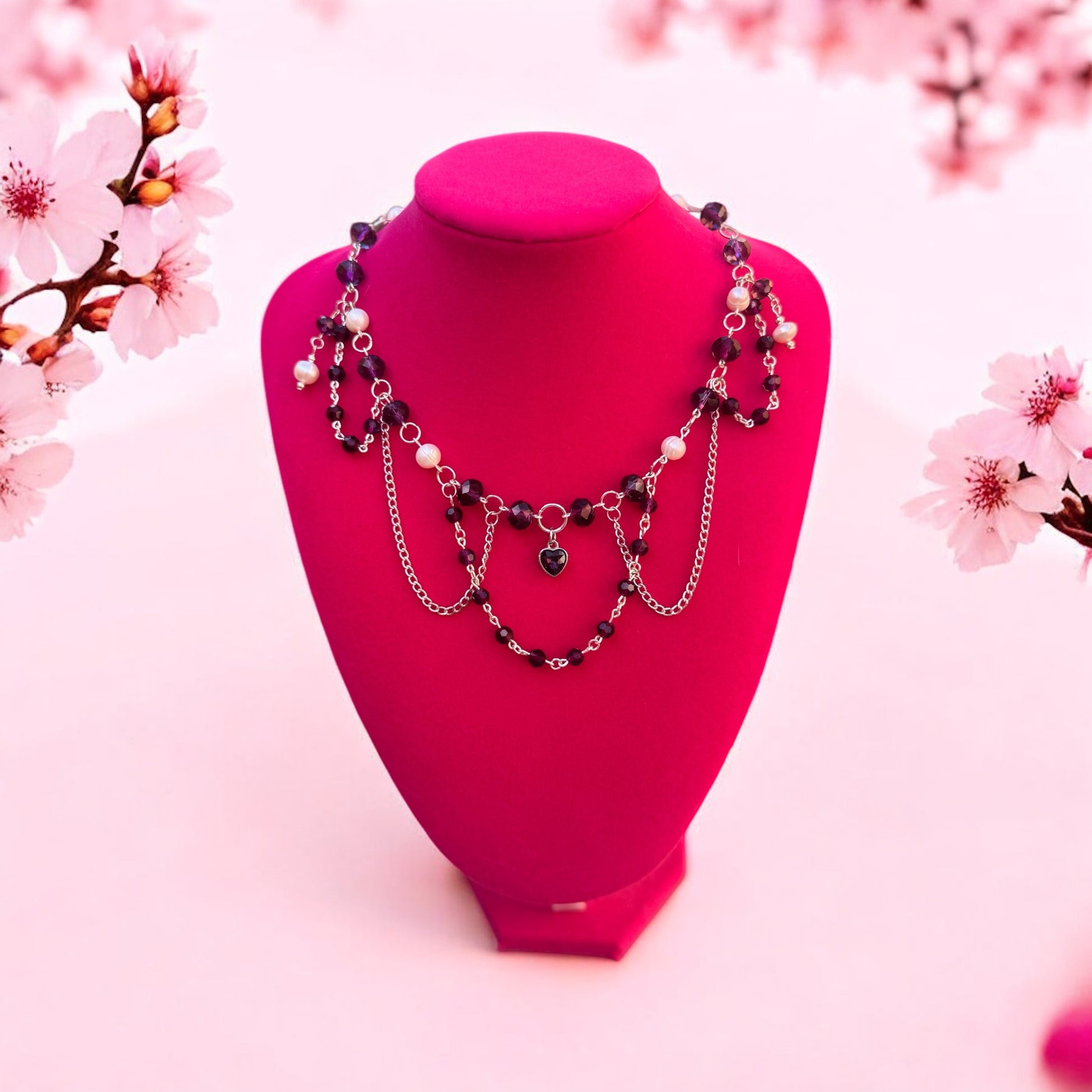 Beaded Purple and White Necklace