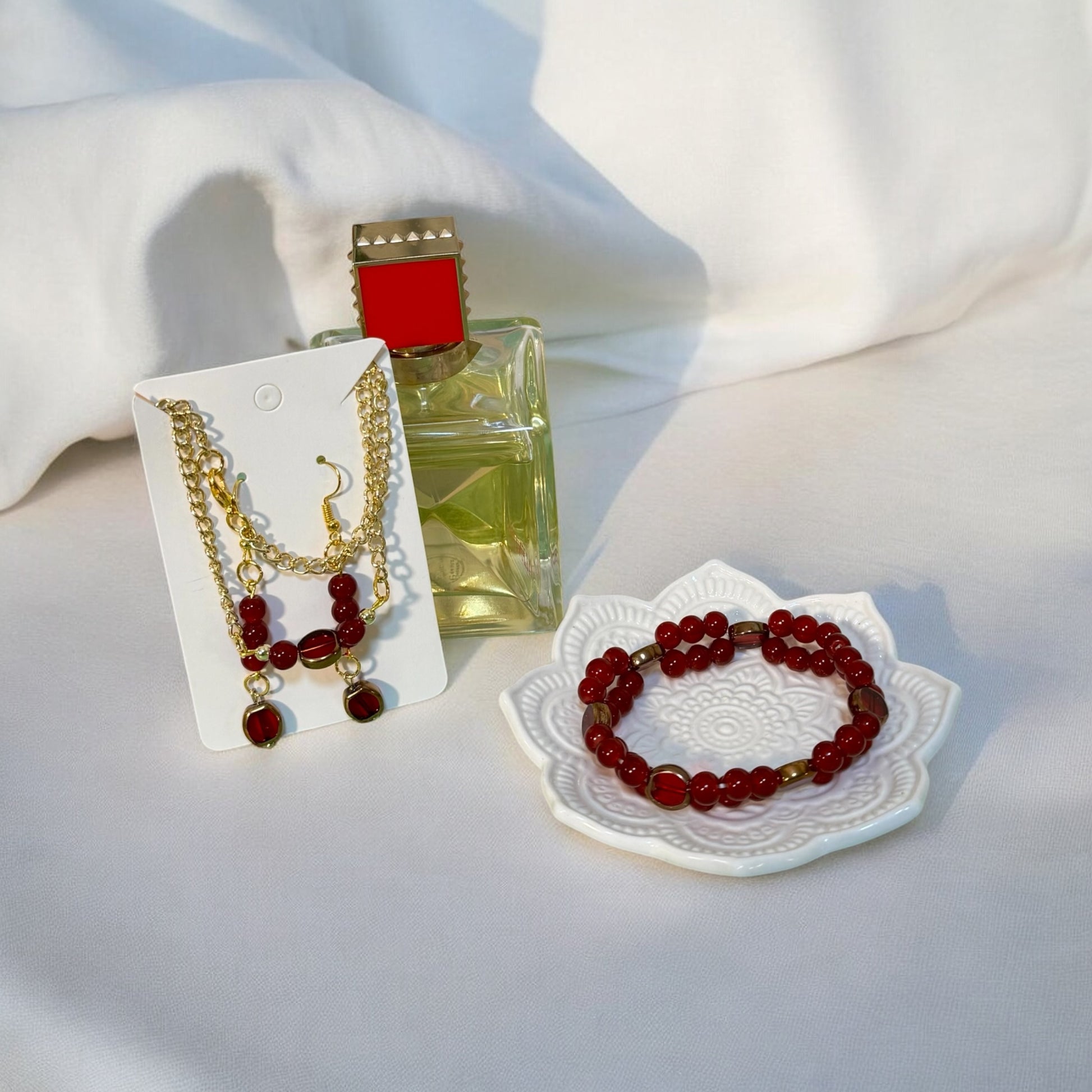 Necklace, Earrings & Bracelet with Gold Accents