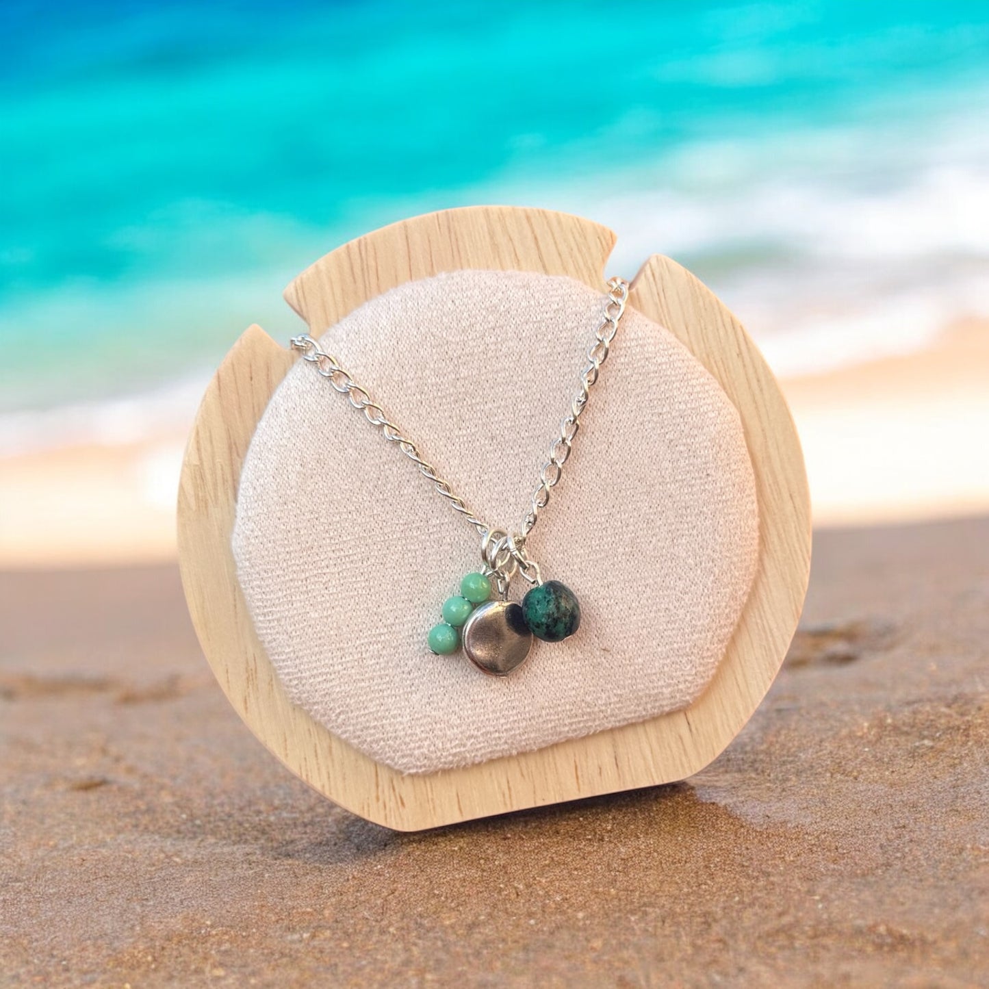 Chrysocolla & Mint Quartz Necklace – Handmade Gemstone Pendant Necklace