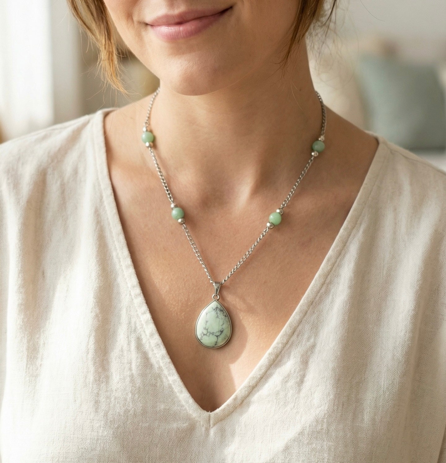 Mint Green Jade Necklace – Handmade Gemstone Pendant Jewelry