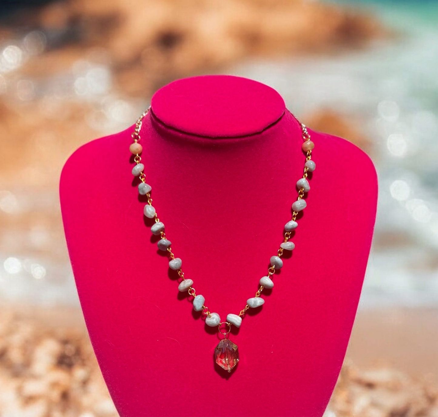 Aqua Quartz & Crystal Pendant Necklace