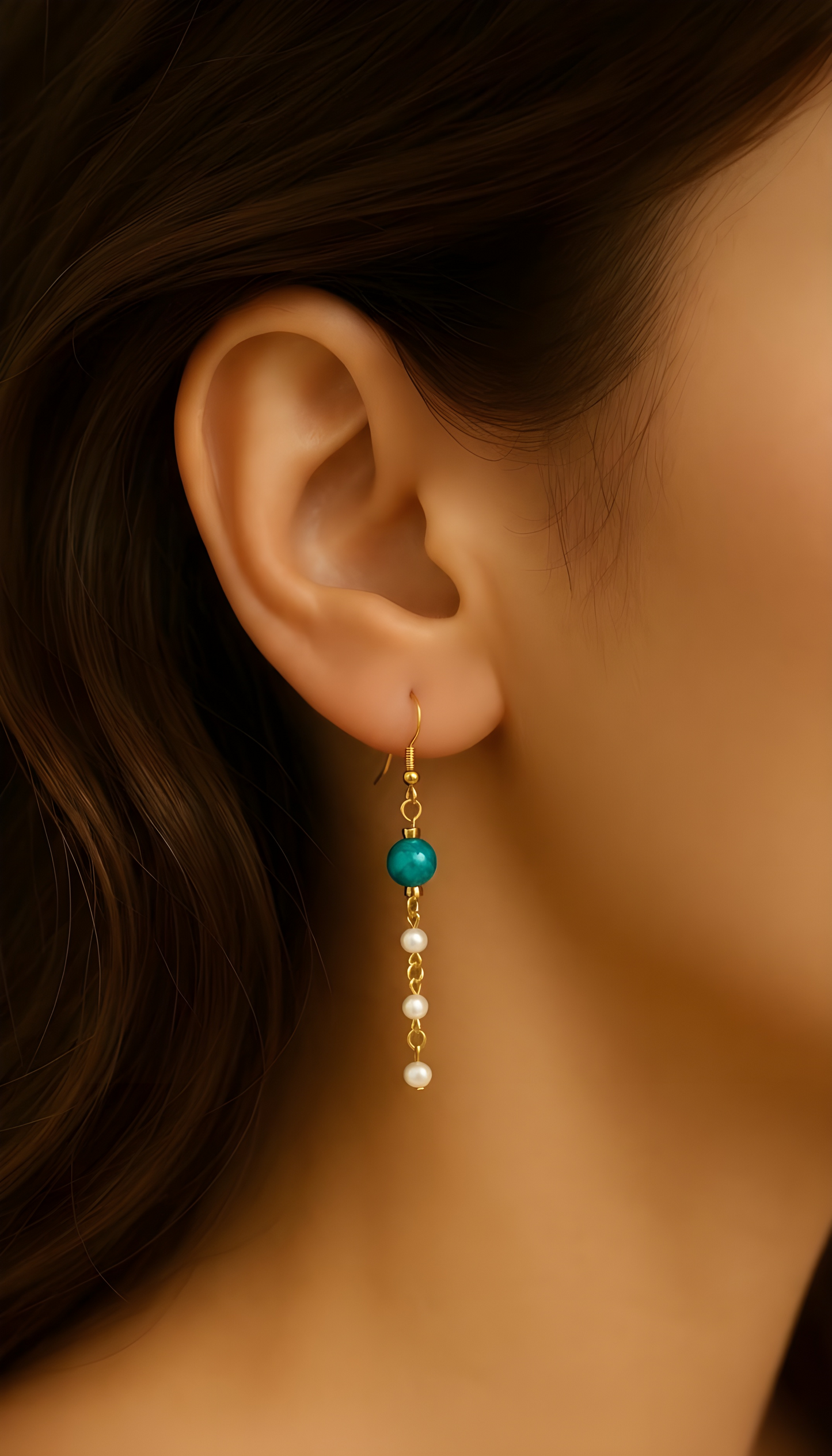 Mother of Pearl Dangle Earrings, Gold Beaded Earrings, Aqua Stone Earrings, Beach Boho Jewelry, Coastal Earrings, Gift for Her