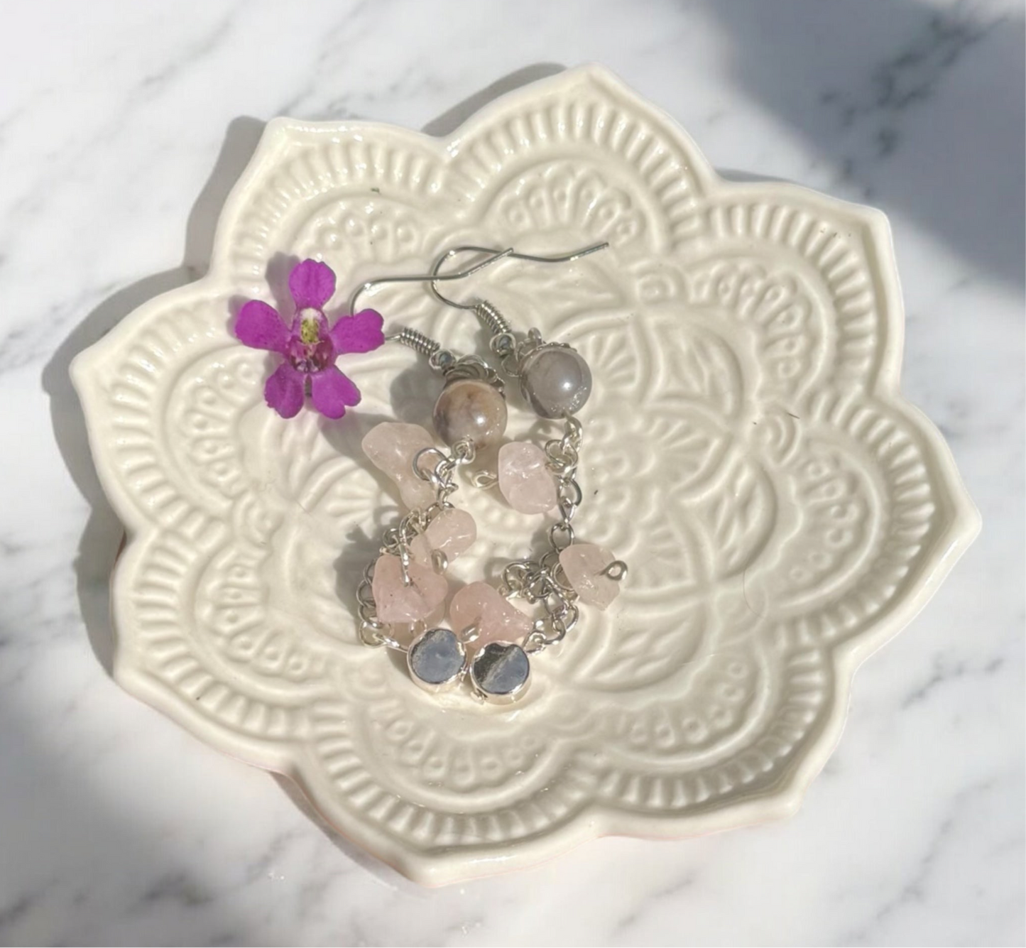 Pink quartz earrings