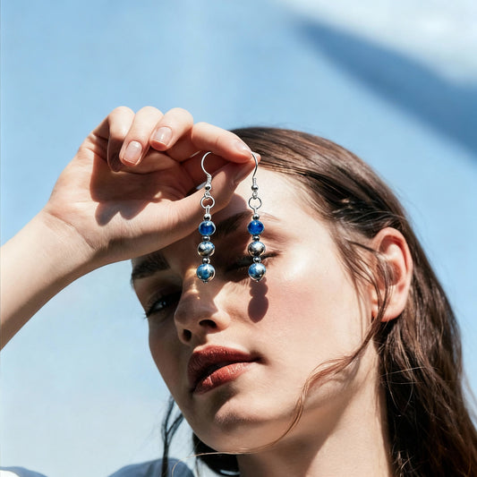Handmade Blue Reconstructed Stone Dangle Earrings | Lightweight Beaded Drop Jewelry