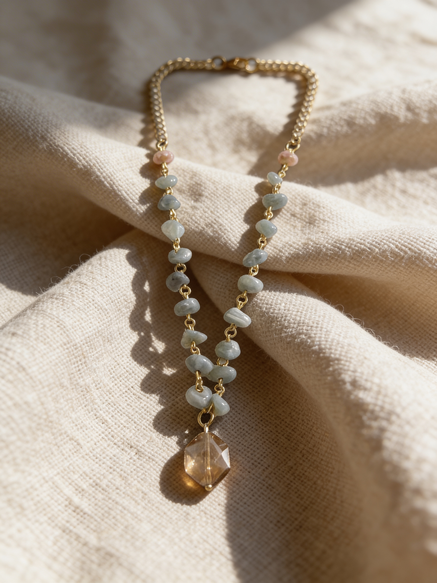 Aqua Quartz Necklace, Handmade Gemstone Necklace, Blue Crystal Pendant, Beaded Quartz Jewelry, Adjustable Necklace, Gift for Her