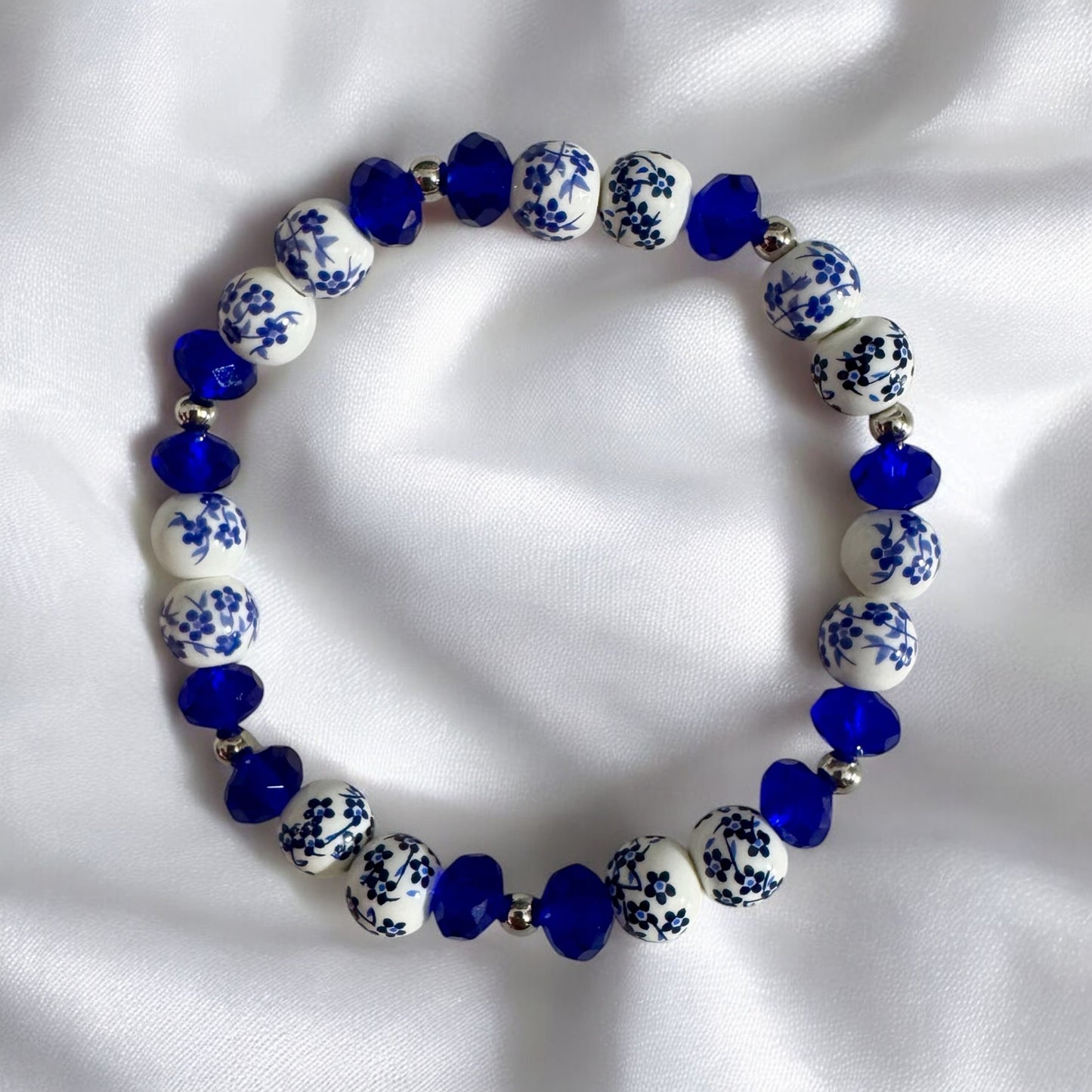Blue Ceramic Flower Bracelet