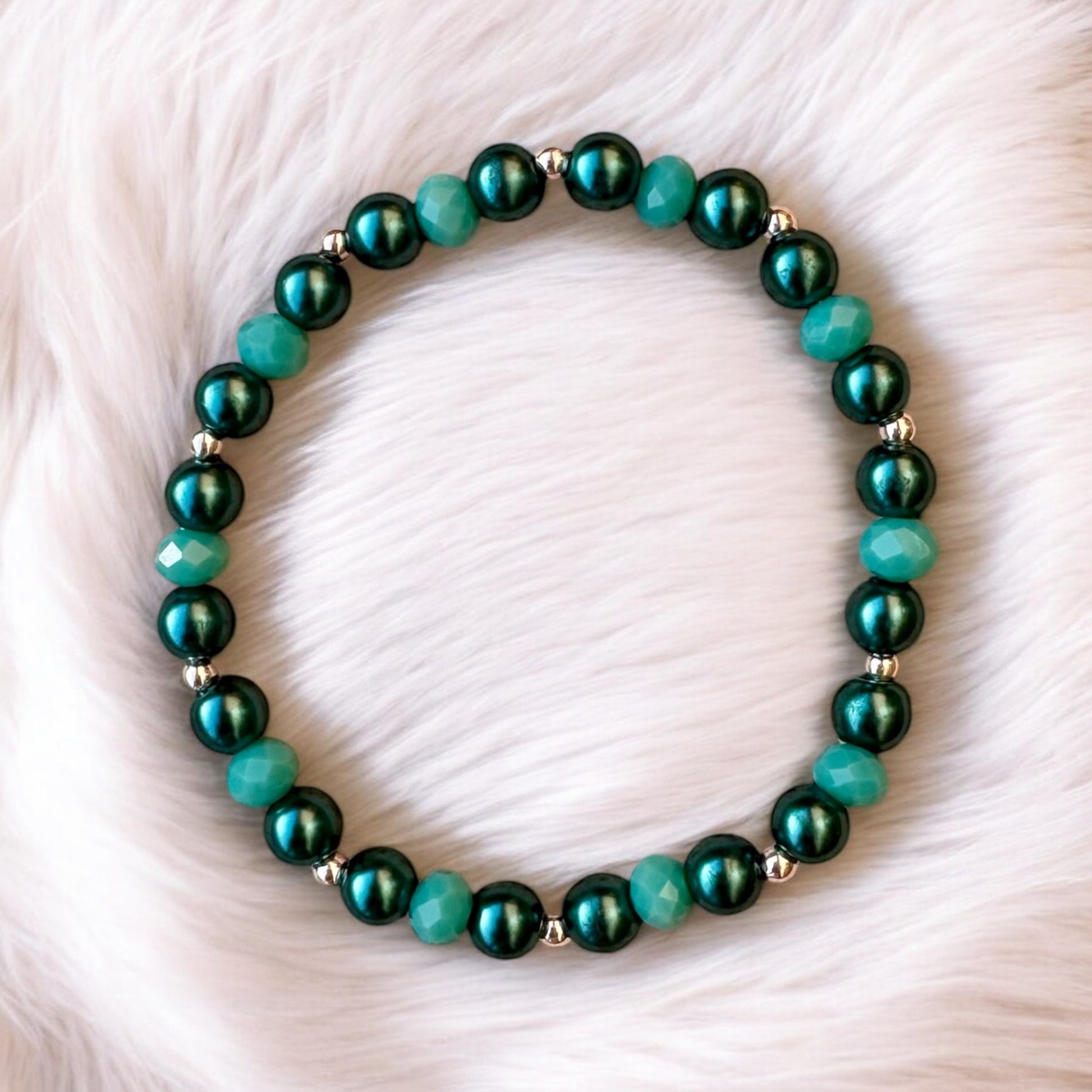Teal Beaded Stretch Bracelet 