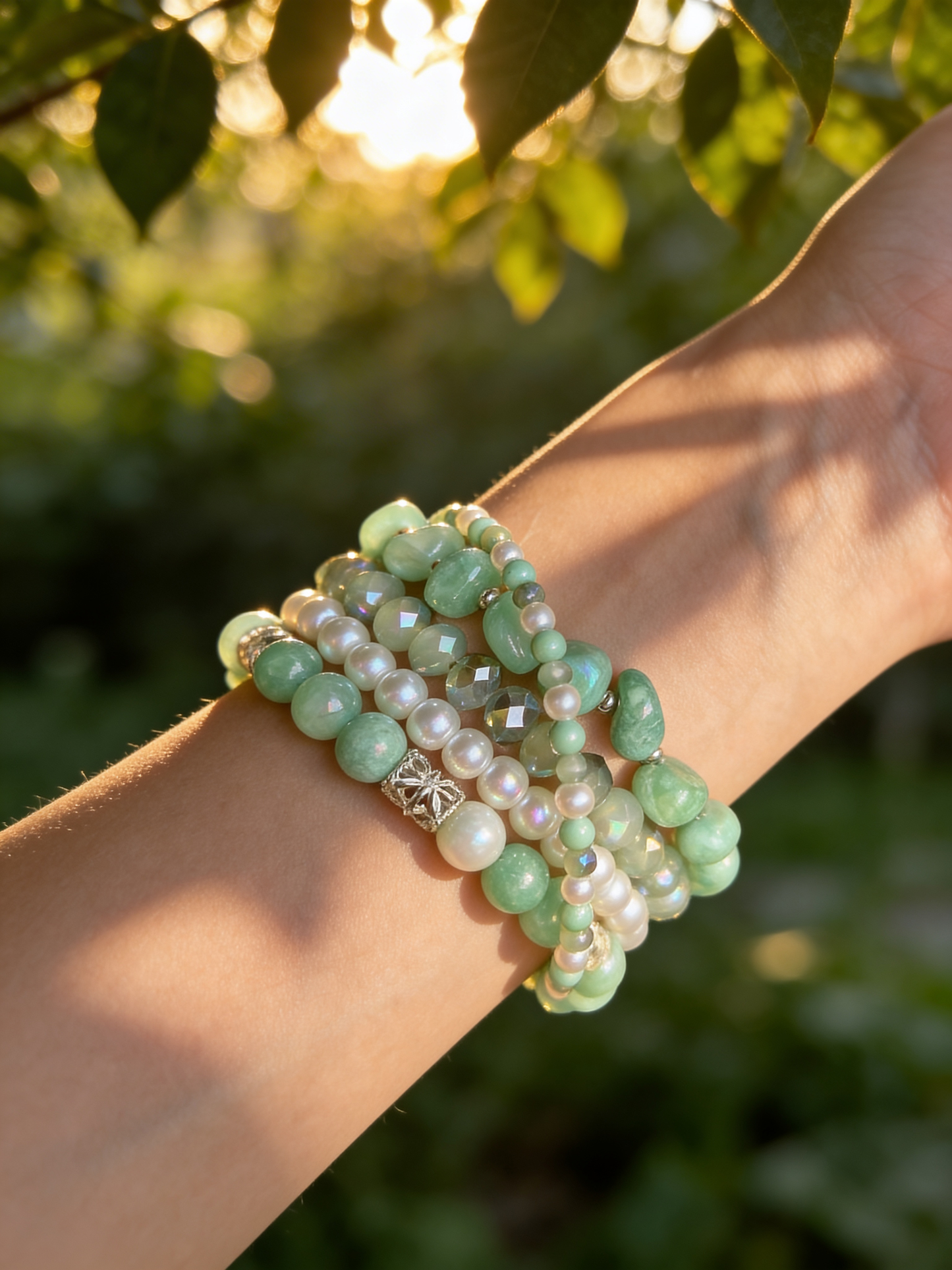 Mint Jade Quartz Bracelet Set, Handmade Gemstone Bracelet Stack, Beaded Stackable Bracelets, Natural Stone Jewelry, Gift for Her