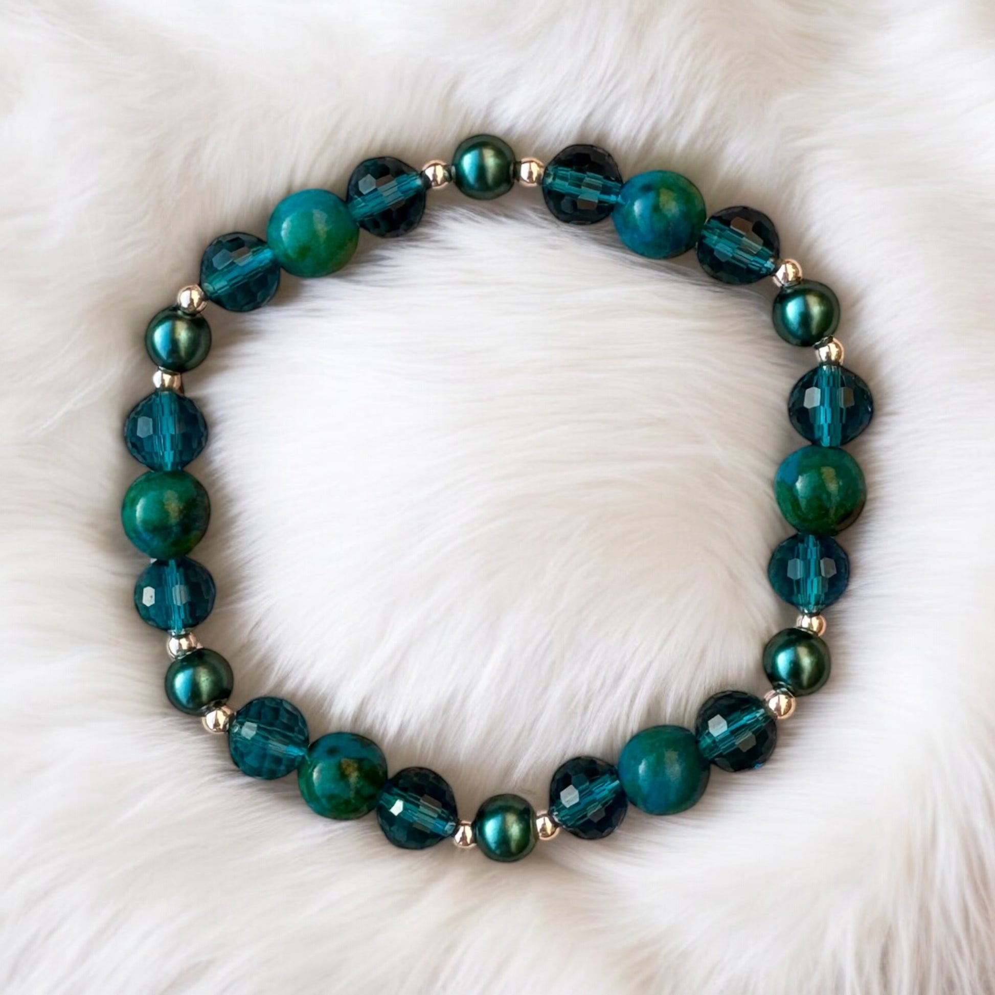 Aqua Stone Beaded Stretch Bracelet 