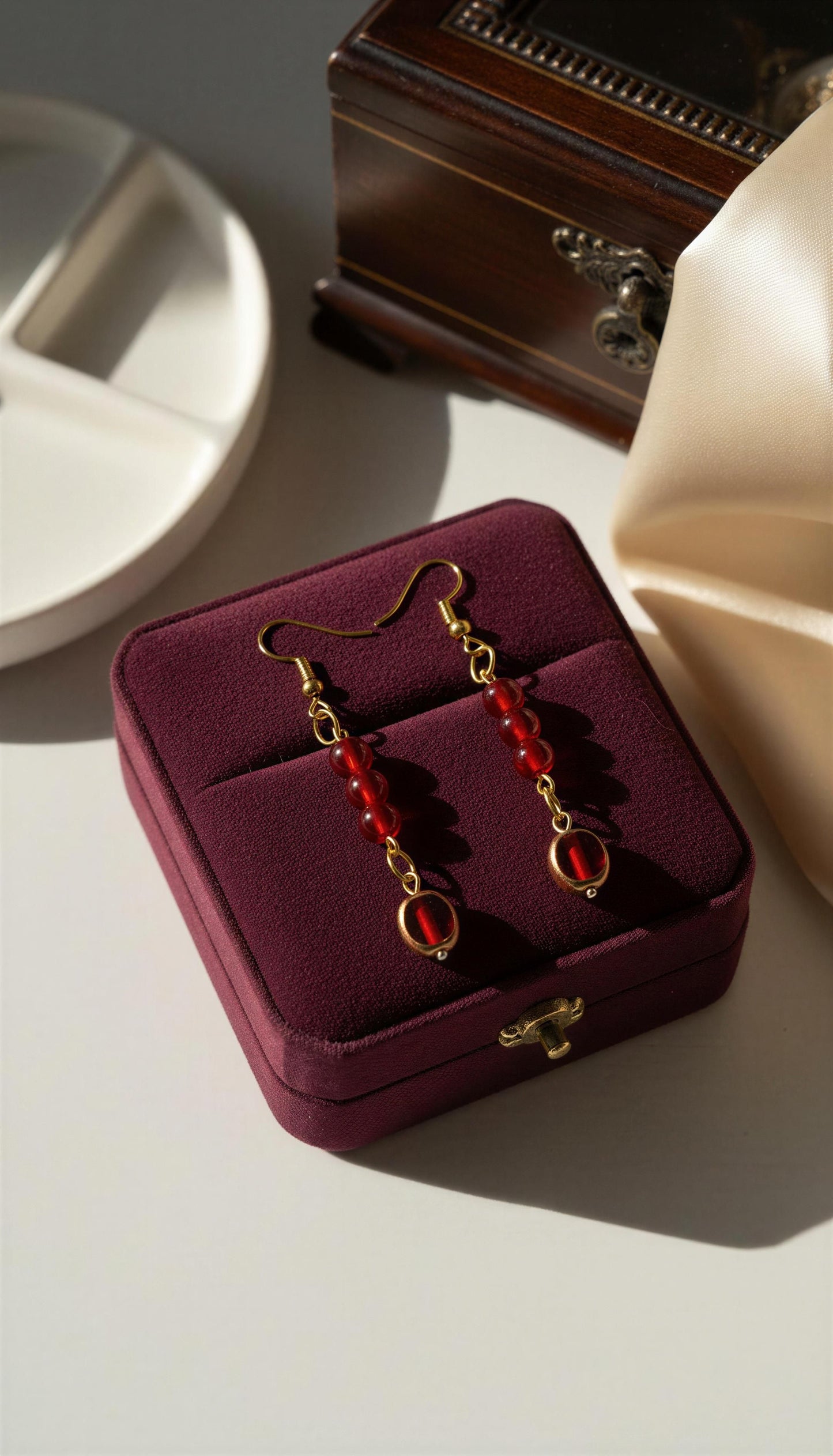 Red Beaded Dangle Earrings, Handmade Glass Drop Earrings, Statement Earrings, Elegant Jewelry, Gift for Women
