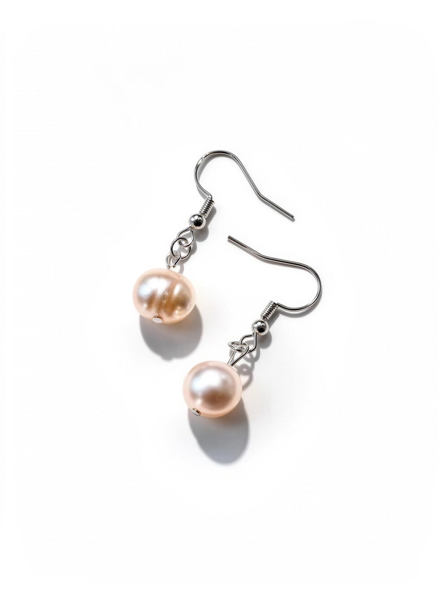 Peach Pearl Dangle Earrings, Handmade Minimalist Pearl Earrings, Romantic Neutral Jewelry, Elegant Drop Earrings, Gift for Her