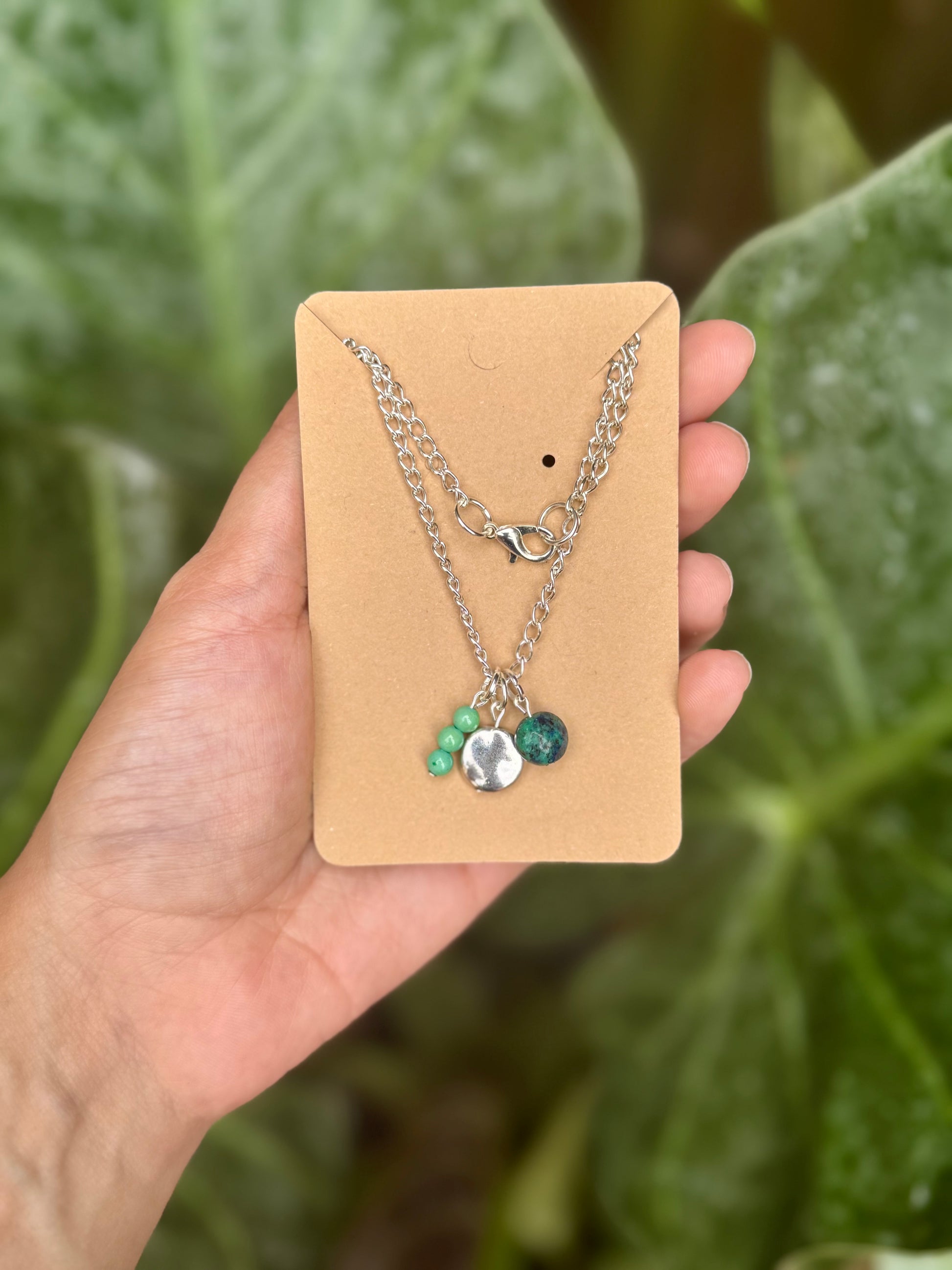 Chrysocolla & Mint Quartz Necklace – Sherlock Silver-Plated Gemstone Pendant