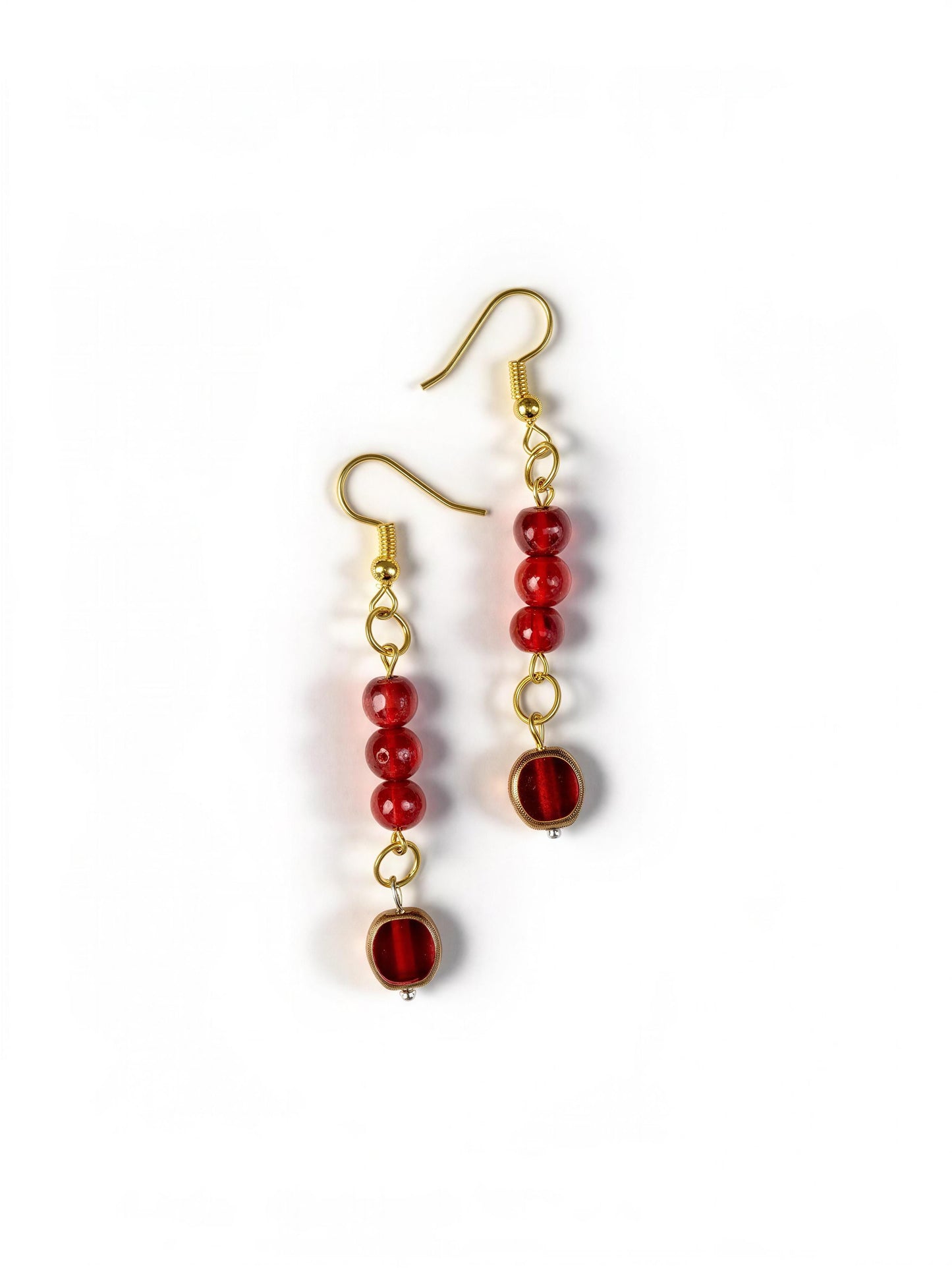 Red Beaded Dangle Earrings, Handmade Glass Drop Earrings, Statement Earrings, Elegant Jewelry, Gift for Women