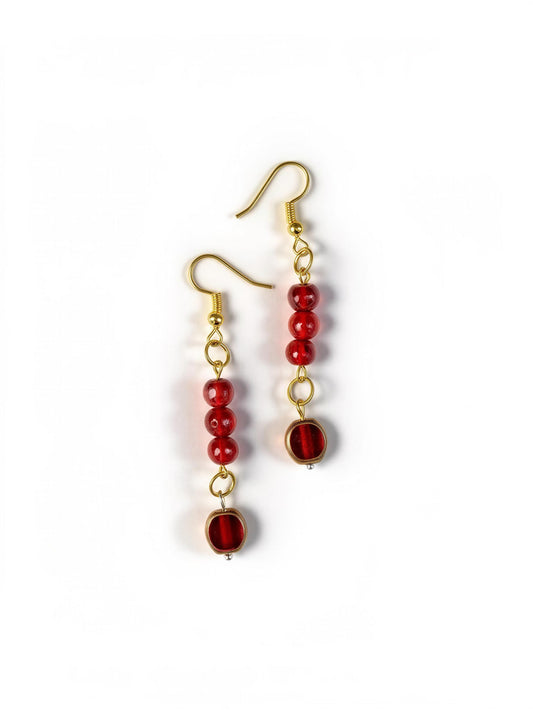 Red Beaded Dangle Earrings, Handmade Glass Drop Earrings, Statement Earrings, Elegant Jewelry, Gift for Women