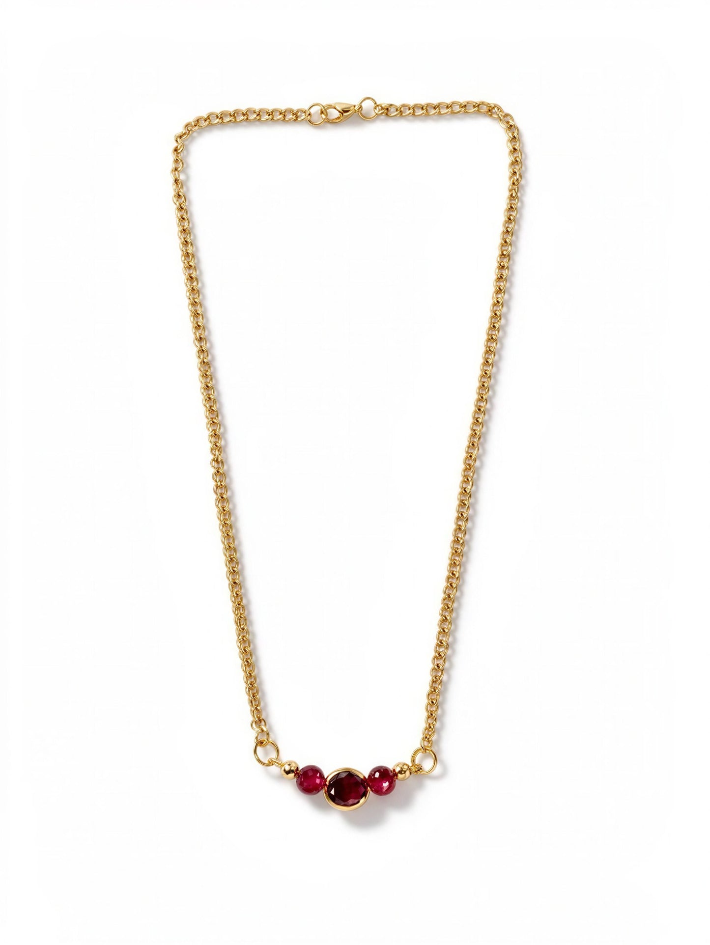 Red Glass Bead Gold Chain Necklace, Handmade Minimalist Statement Necklace, Elegant Jewelry, Layering Necklace, Gift for Women