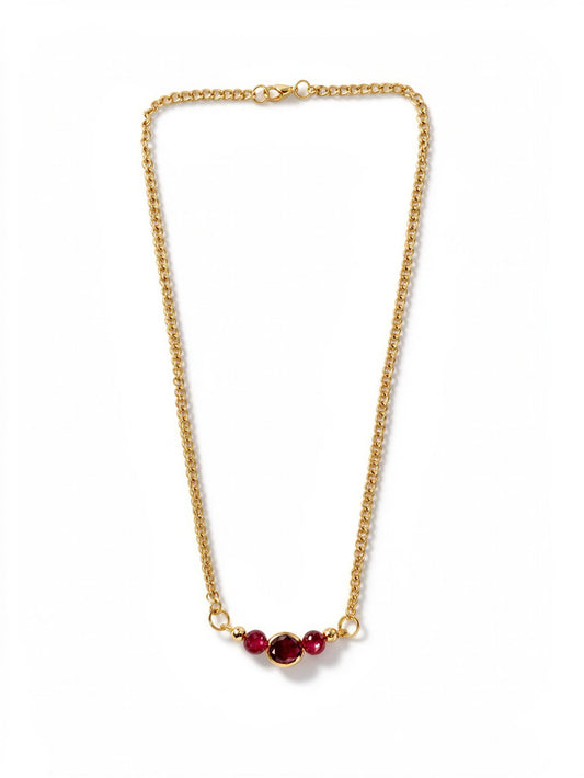 Red Glass Bead Gold Chain Necklace, Handmade Minimalist Statement Necklace, Elegant Jewelry, Layering Necklace, Gift for Women