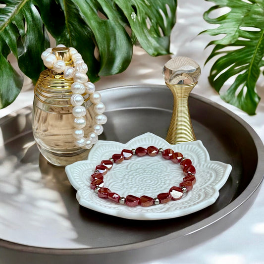 Beaded Red and White Bracelet Set