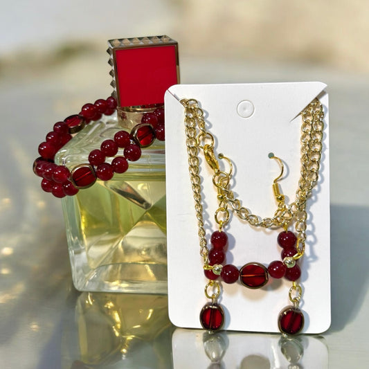 Handmade Red Glass Bead Jewelry Set