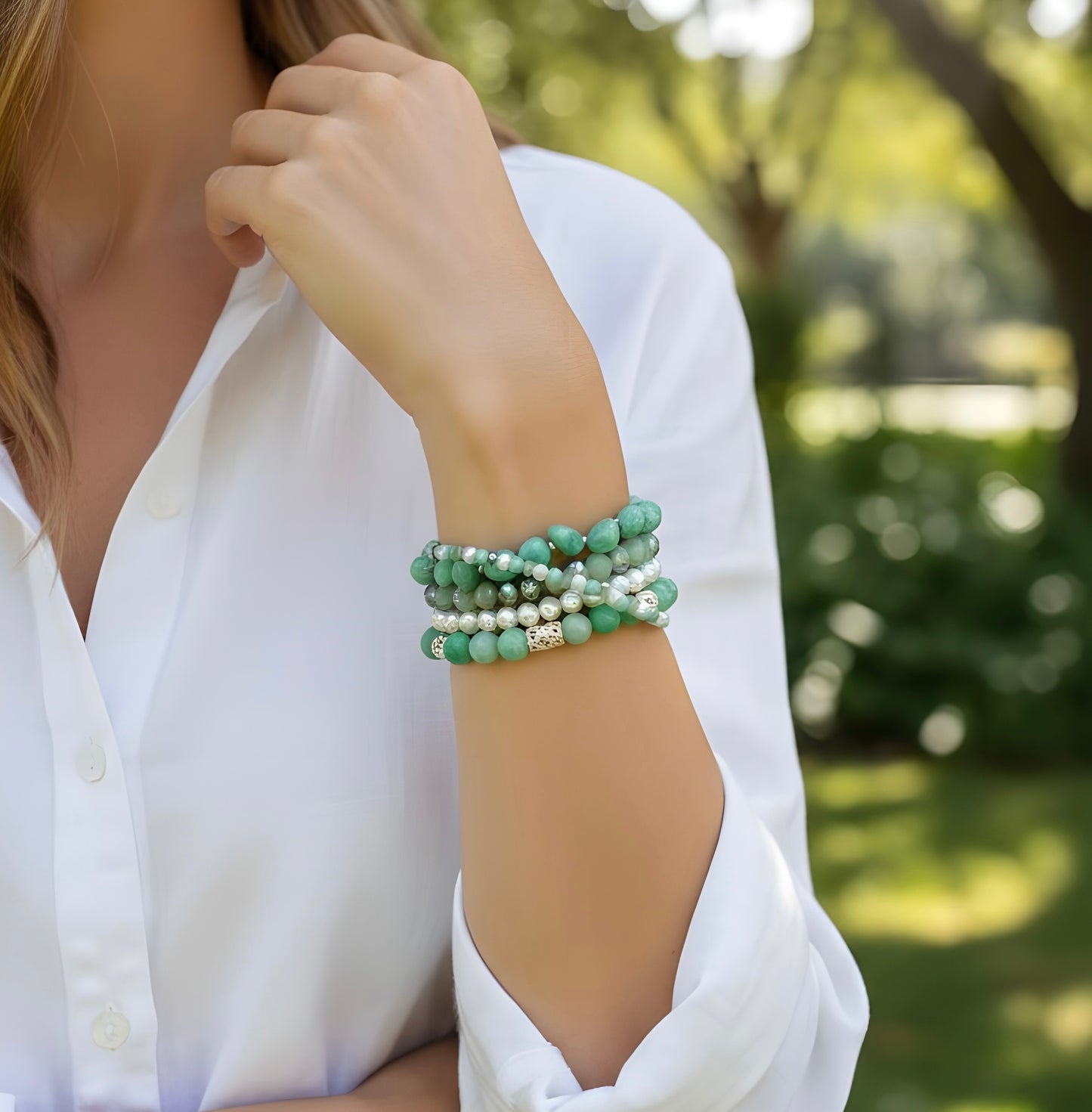 Mint Jade Quartz Bracelet Set, Handmade Gemstone Bracelet Stack, Beaded Stackable Bracelets, Natural Stone Jewelry, Gift for Her