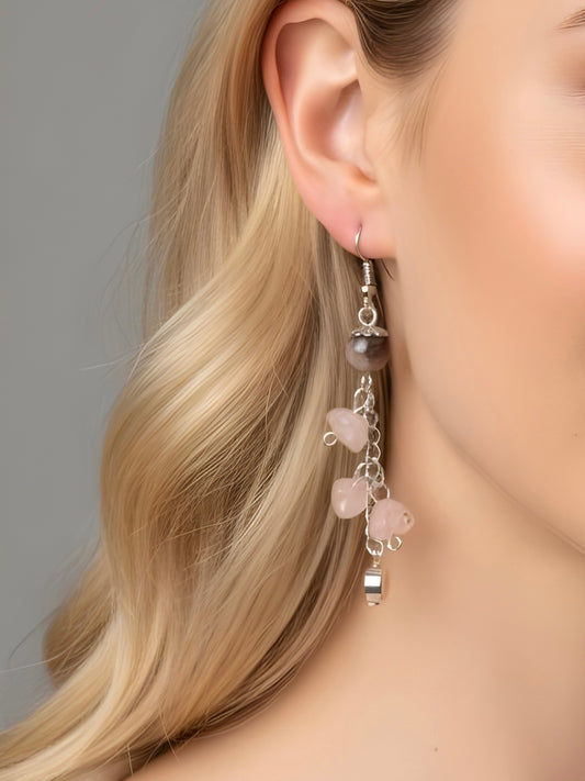 Rose Quartz Dangle Earrings, Handmade Crystal Drop Earrings, Gemstone Jewelry, Elegant Earrings, Gift for Her