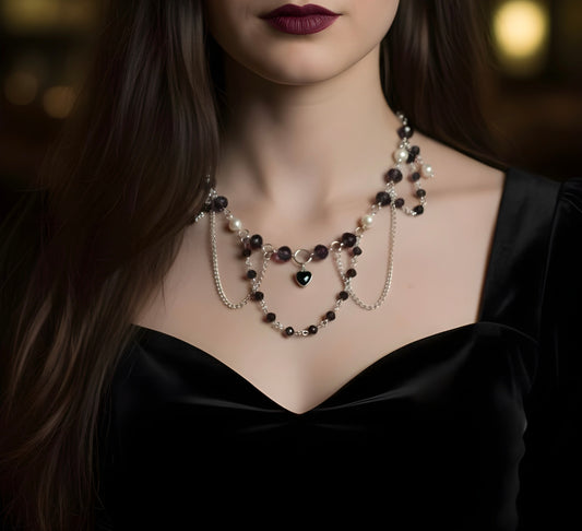Purple & White Pearl Beaded Necklace – Handmade Layered Jewelry – Gift for Her