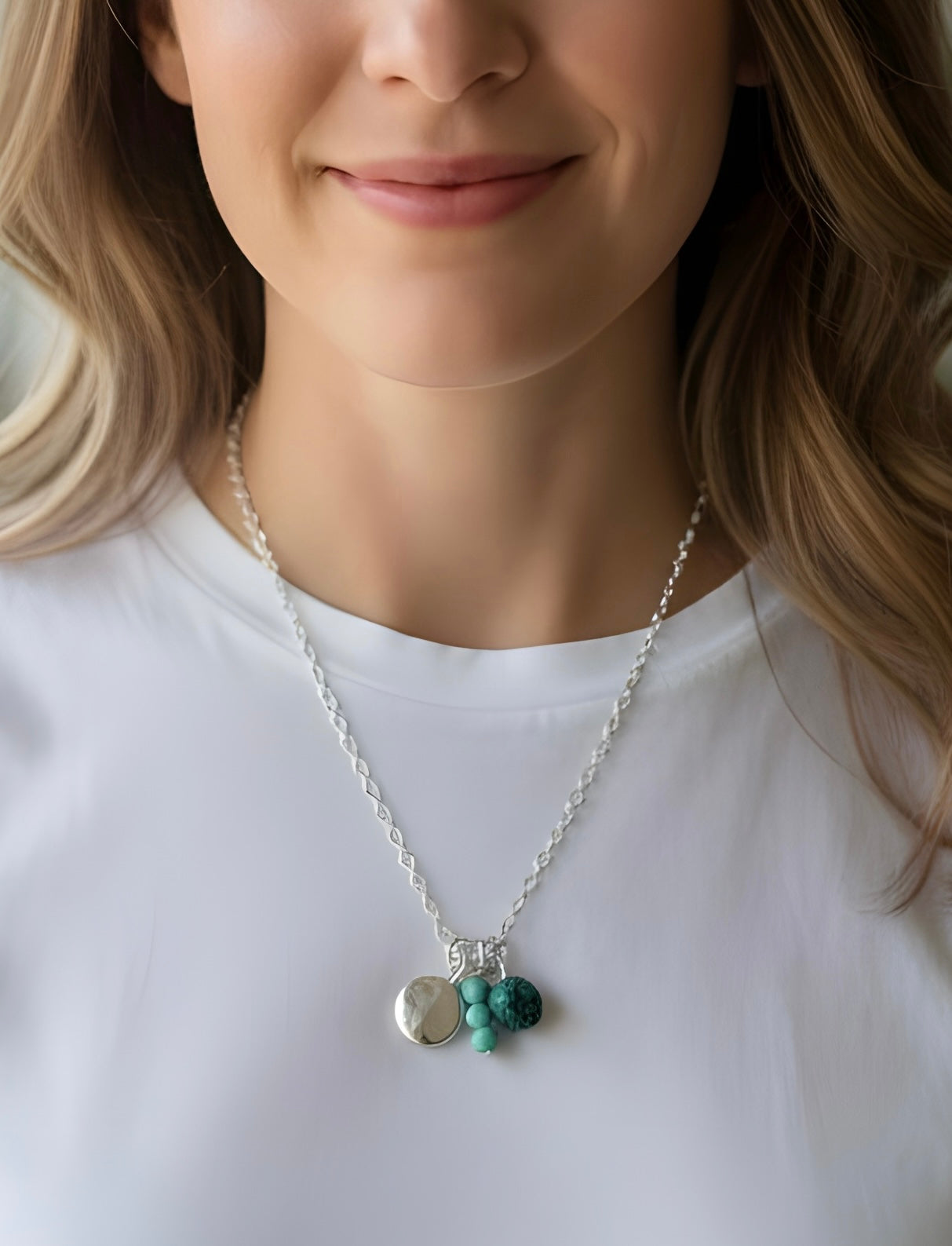 Chrysocolla & Mint Quartz Necklace – Handmade Gemstone Pendant Necklace