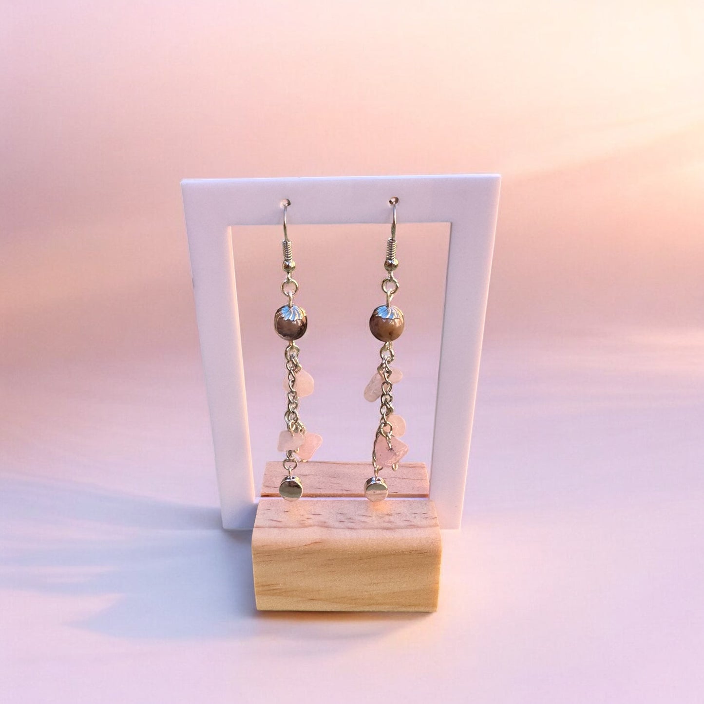 Rose Quartz Dangle Earrings, Handmade Crystal Drop Earrings, Gemstone Jewelry, Elegant Earrings, Gift for Her