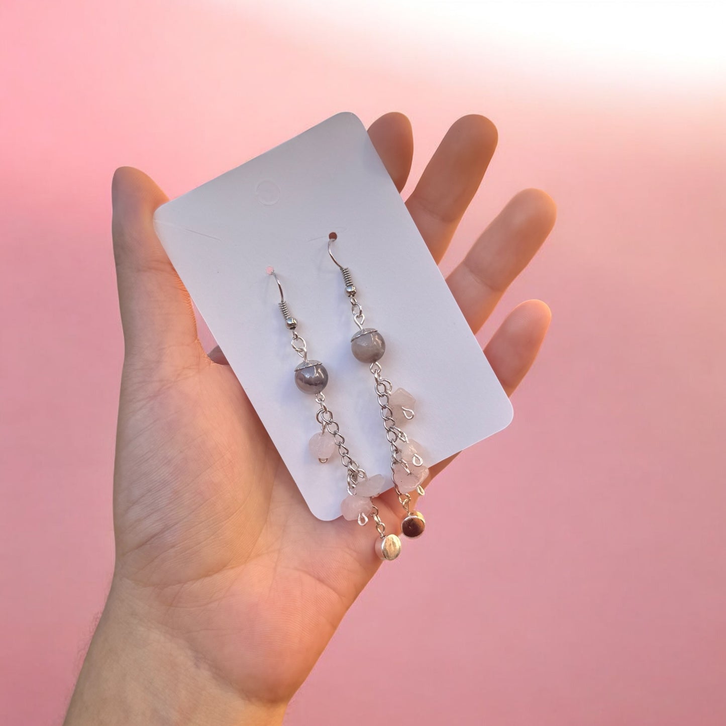 Rose Quartz Dangle Earrings, Handmade Crystal Drop Earrings, Gemstone Jewelry, Elegant Earrings, Gift for Her