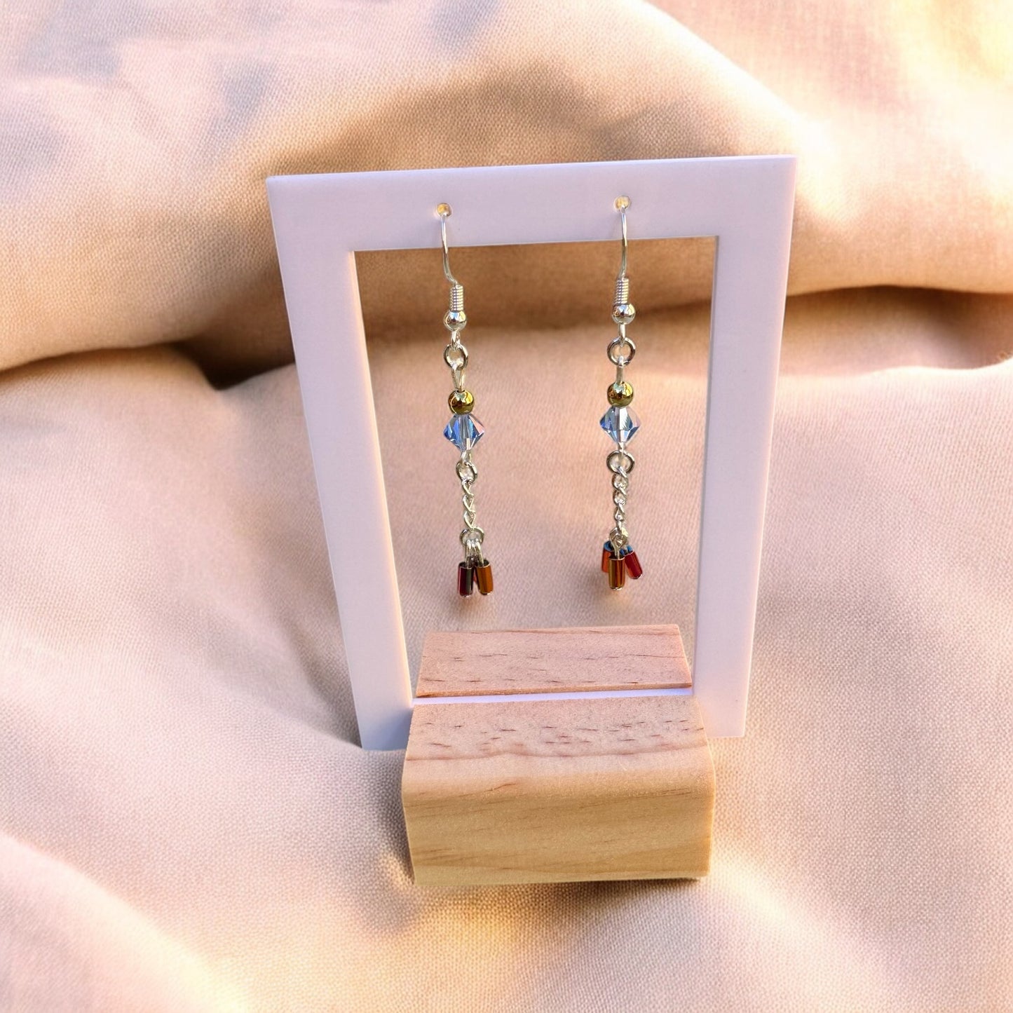 Sapphire Blue & Red Czech Glass Dangle Earrings – Handmade Beaded Drop Jewelry – Gift for Her
