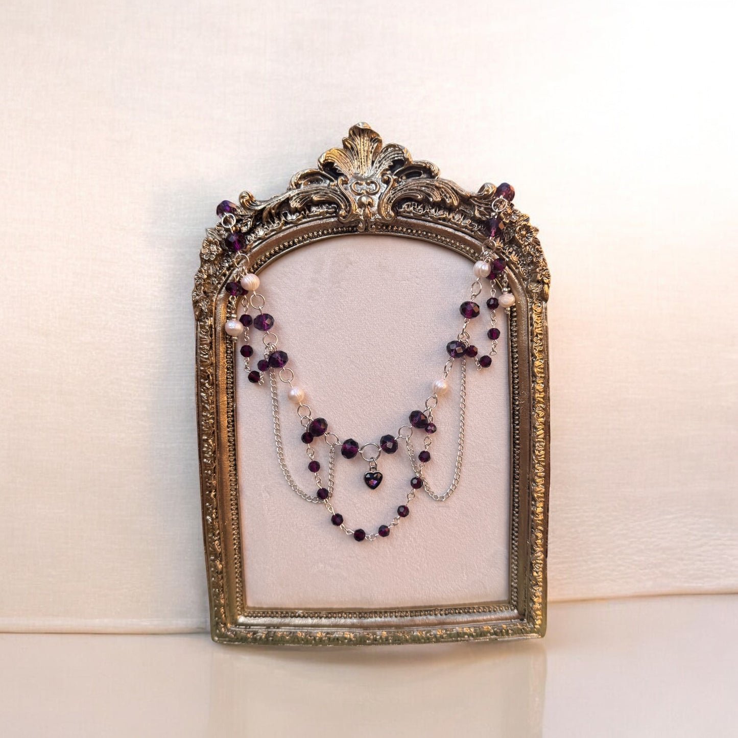 Purple & White Pearl Beaded Necklace – Handmade Layered Jewelry – Gift for Her